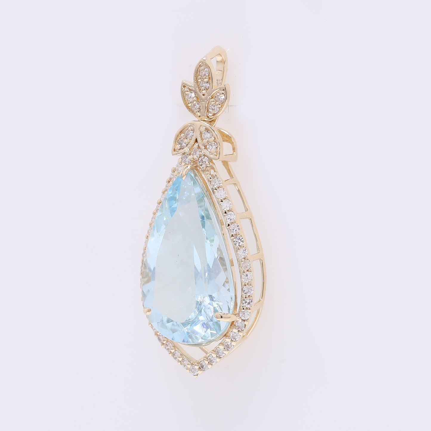 3.33 Ct Pear Mixed Cut Natural Aquamarine 14K Gold Pendant