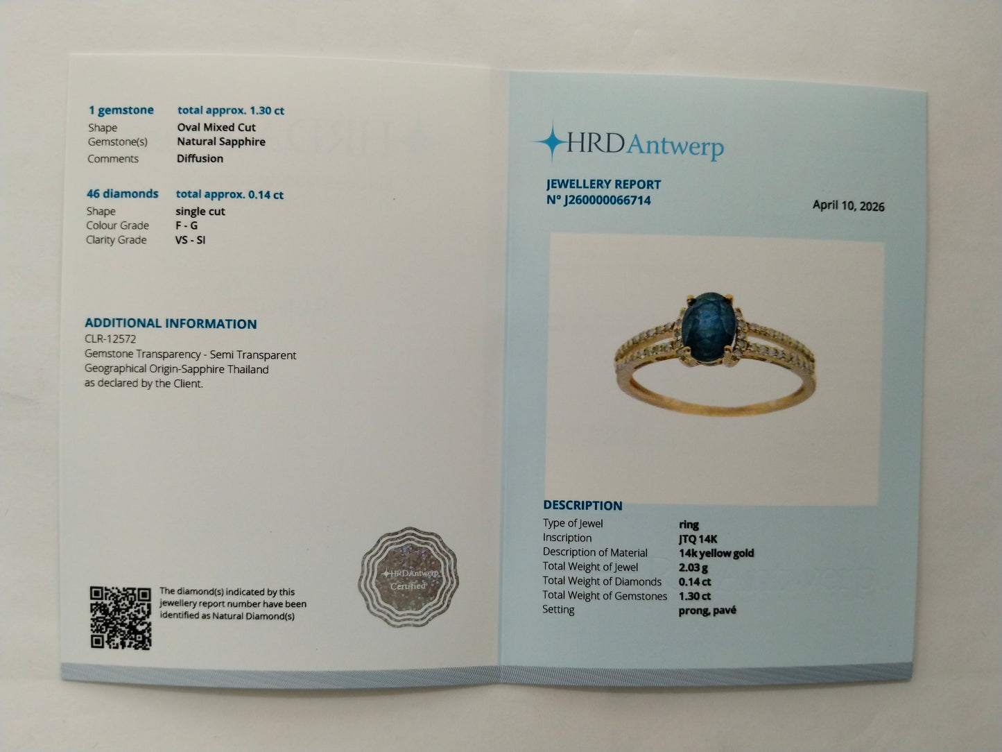 1.44 Ct Oval Mixed Cut Natural Sapphire 14K Gold Ring