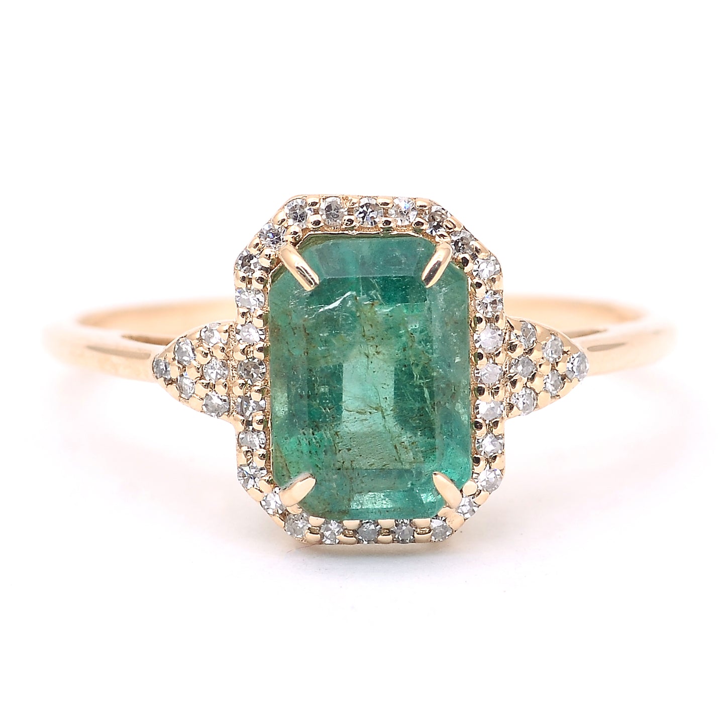 1.71 Ct Octagon Step Cut Natural Emerald 14K Gold Ring