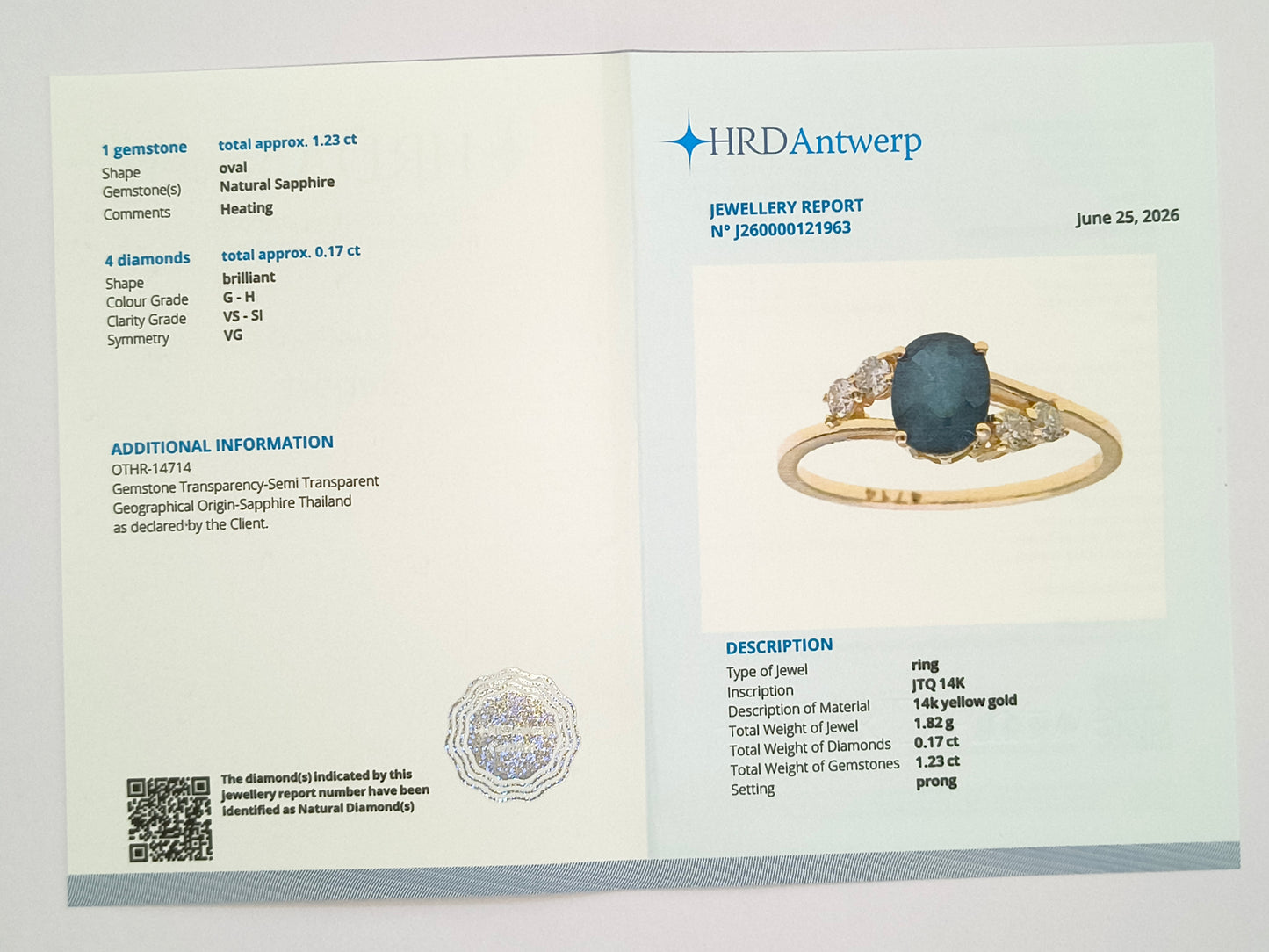 1.40 Ct Oval Natural Sapphire 14K Gold Ring