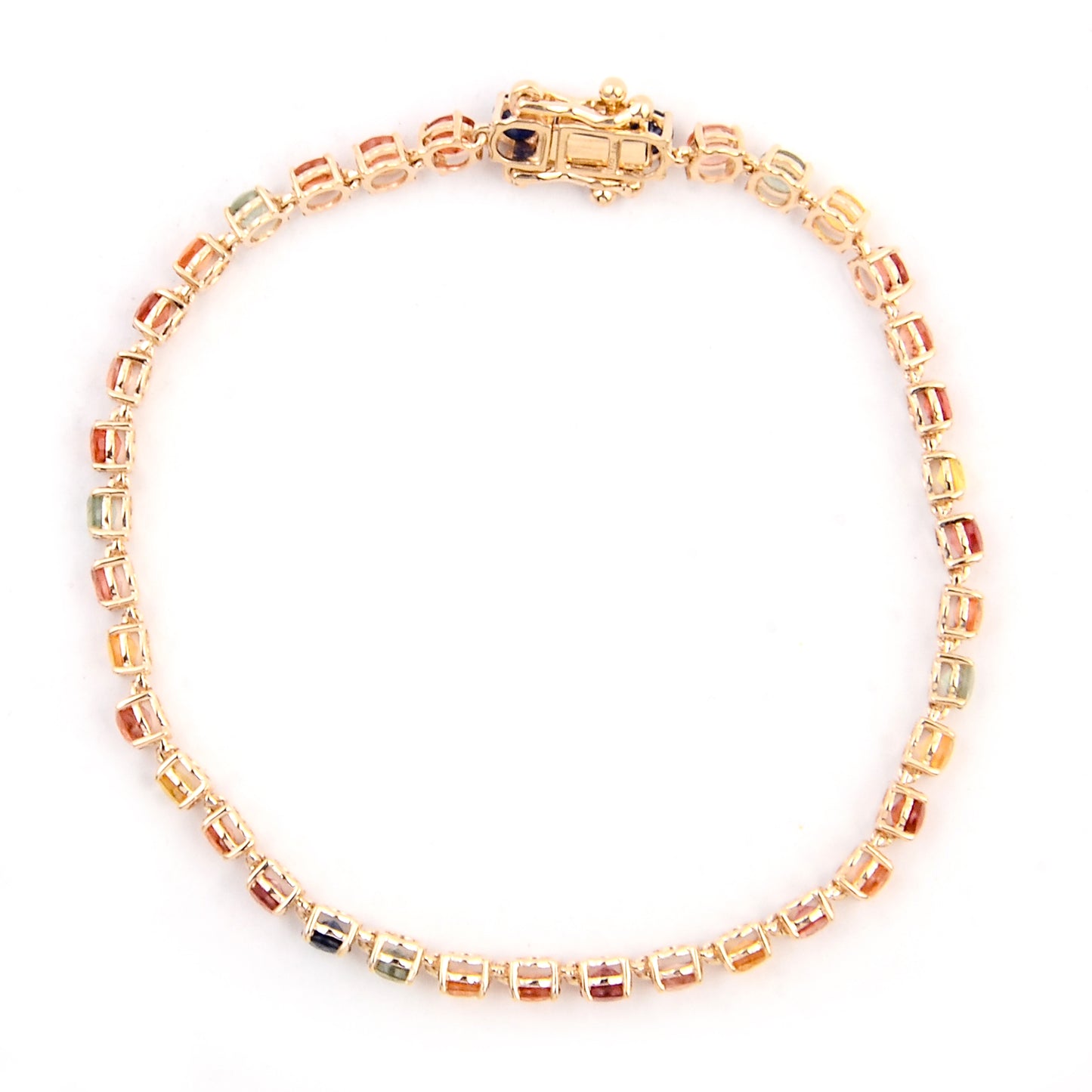 7.03 Ct Round Multi Sapphire 14K Gold Braclet