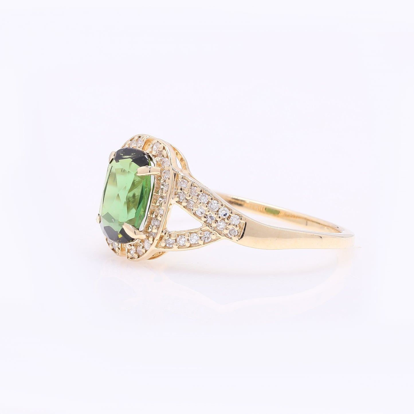 1.50 Ct Cushion Mixed Cut Natural Green Tourmaline 14K Gold Ring