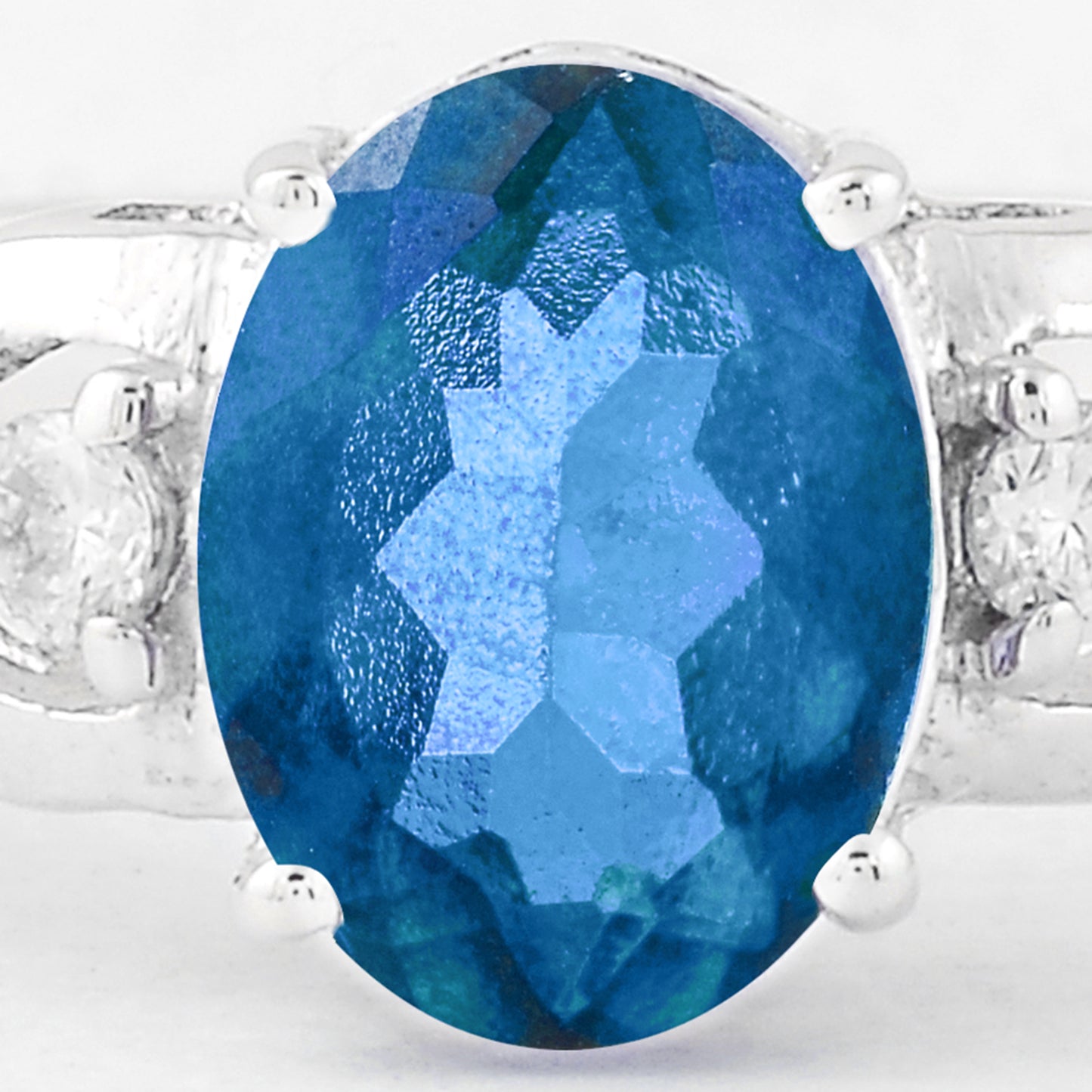 1.47 Ct Oval Pariba Topaz, Cubic Zirconia, 925 Sterling Silver Ring