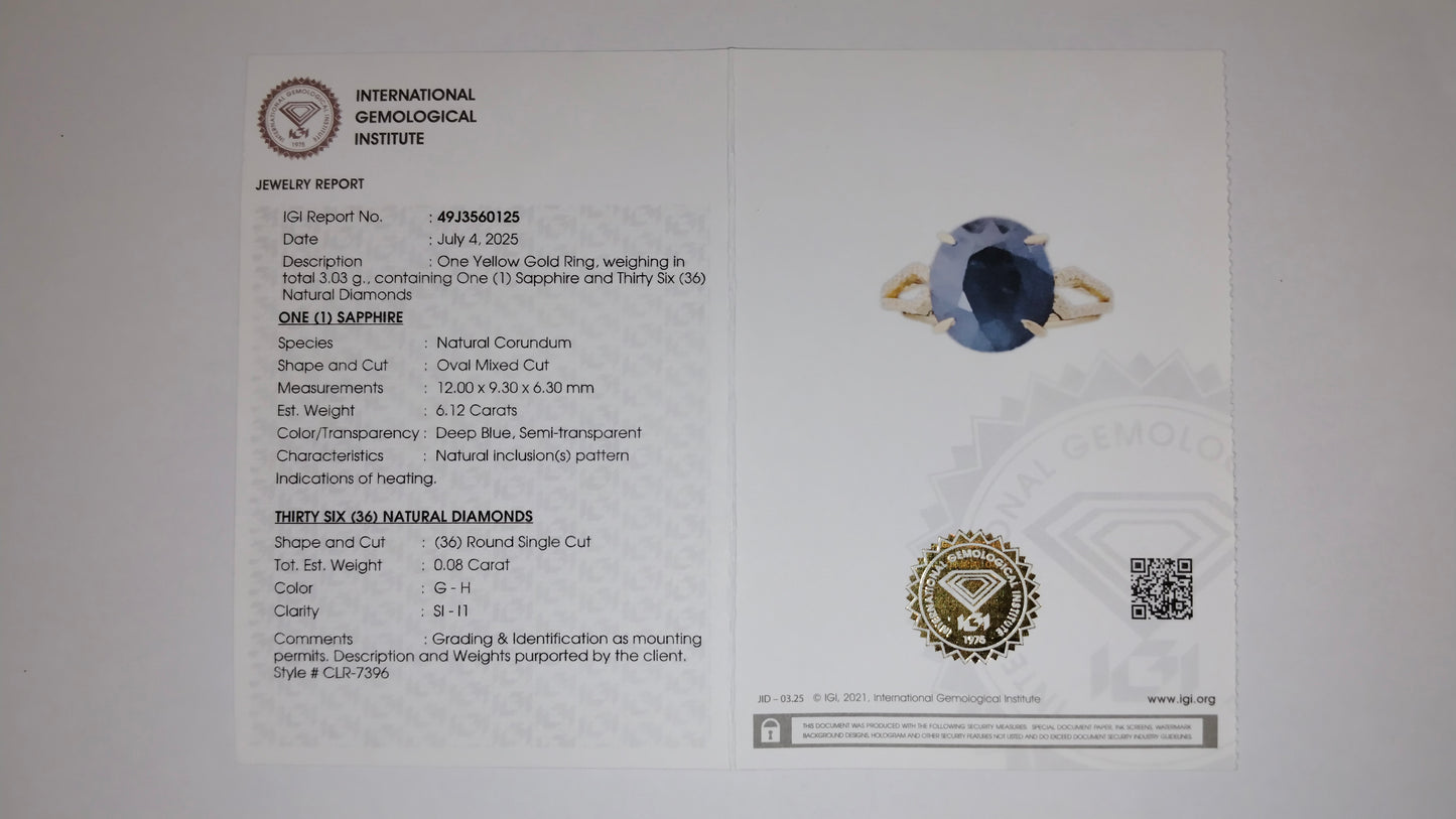 6.20 Ct Oval Mixed Cut Natural Corundum Sapphire 14K Gold Ring