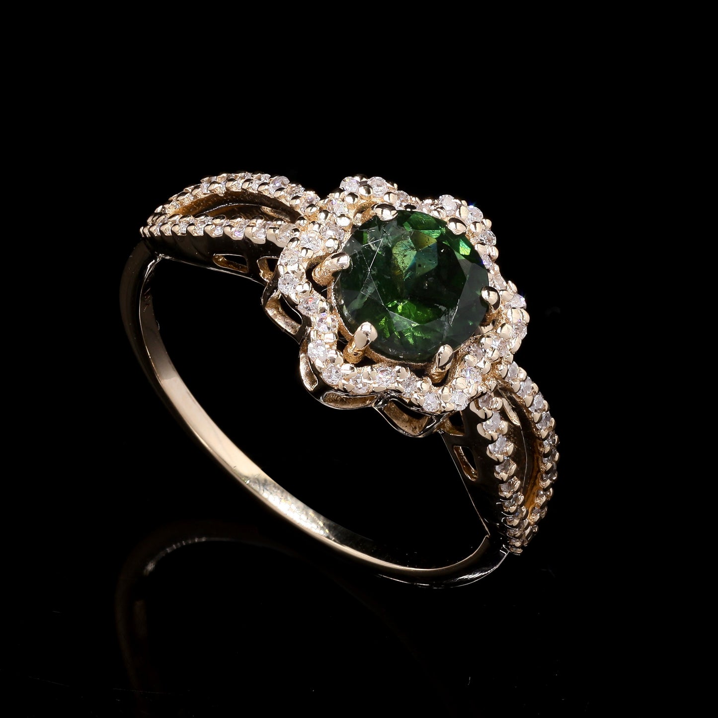 1.12 Ct Round Natural Tourmaline 14K Gold Ring