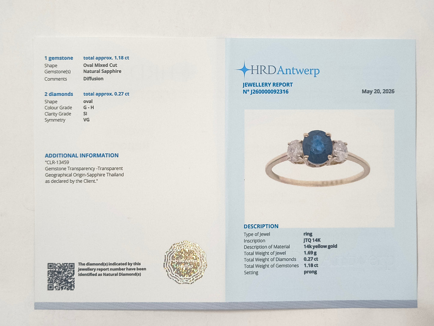 1.45 Ct Oval Sapphire 14K Gold Ring