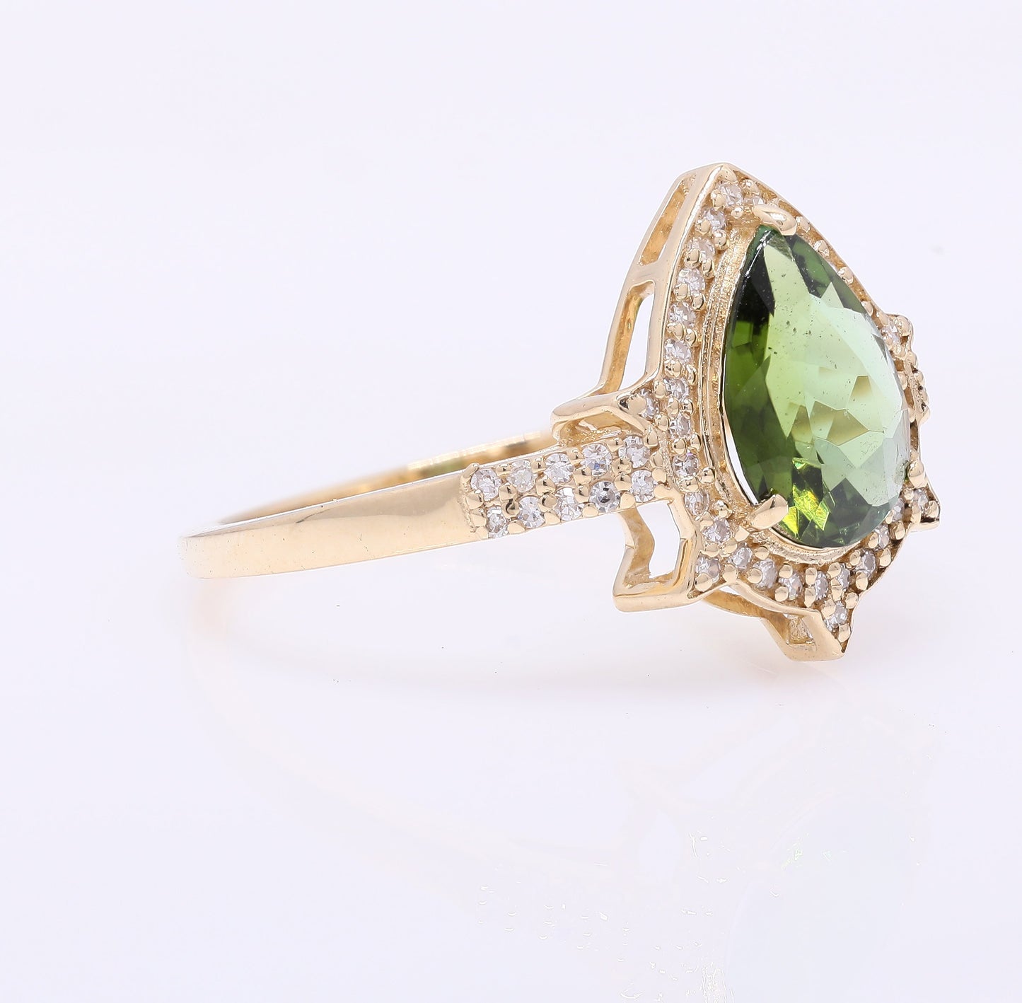 1.35 Ct Pear Mixed Cut Natural Tourmaline 14K Gold Ring