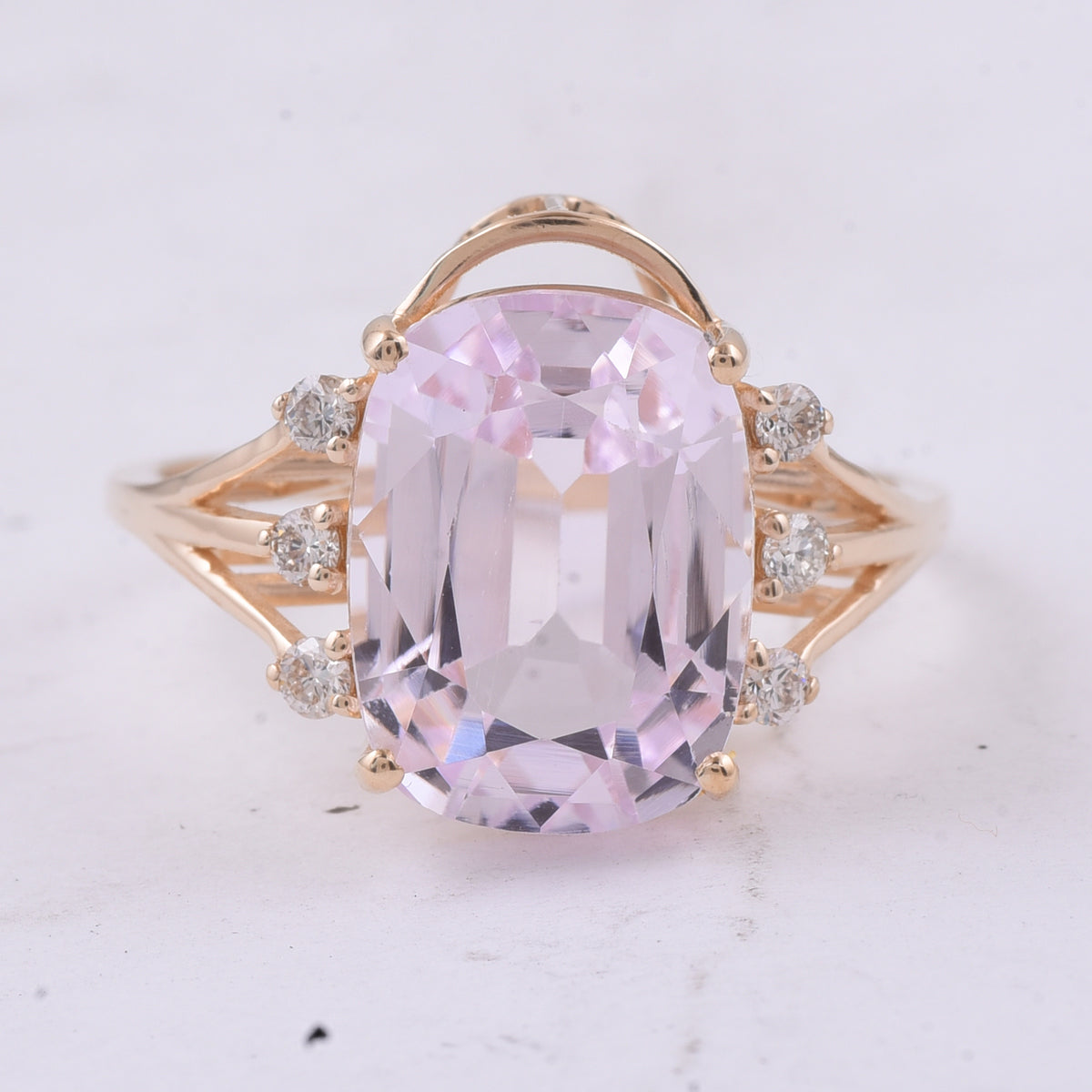 7.47 Ct Cushion Natural Kunzite 14K Gold Ring