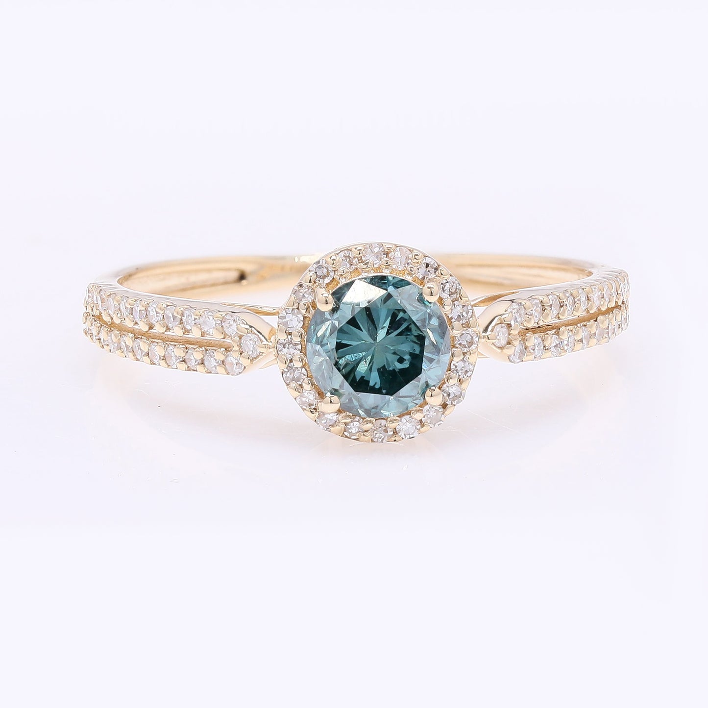 0.80 Ct Round Blue Diamond 14K Gold Ring
