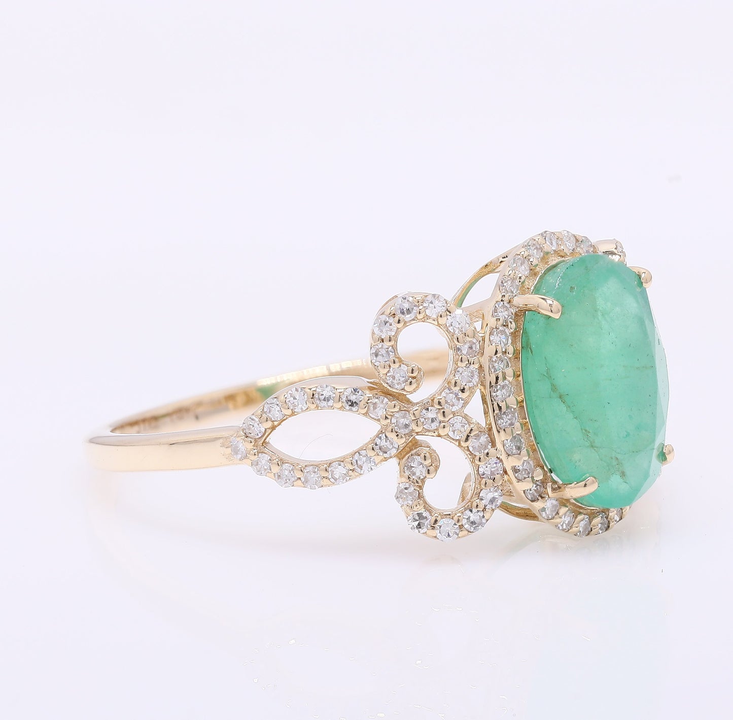 2.35 Ct Oval Mixed Cut Natural Emerald 14K Gold Ring