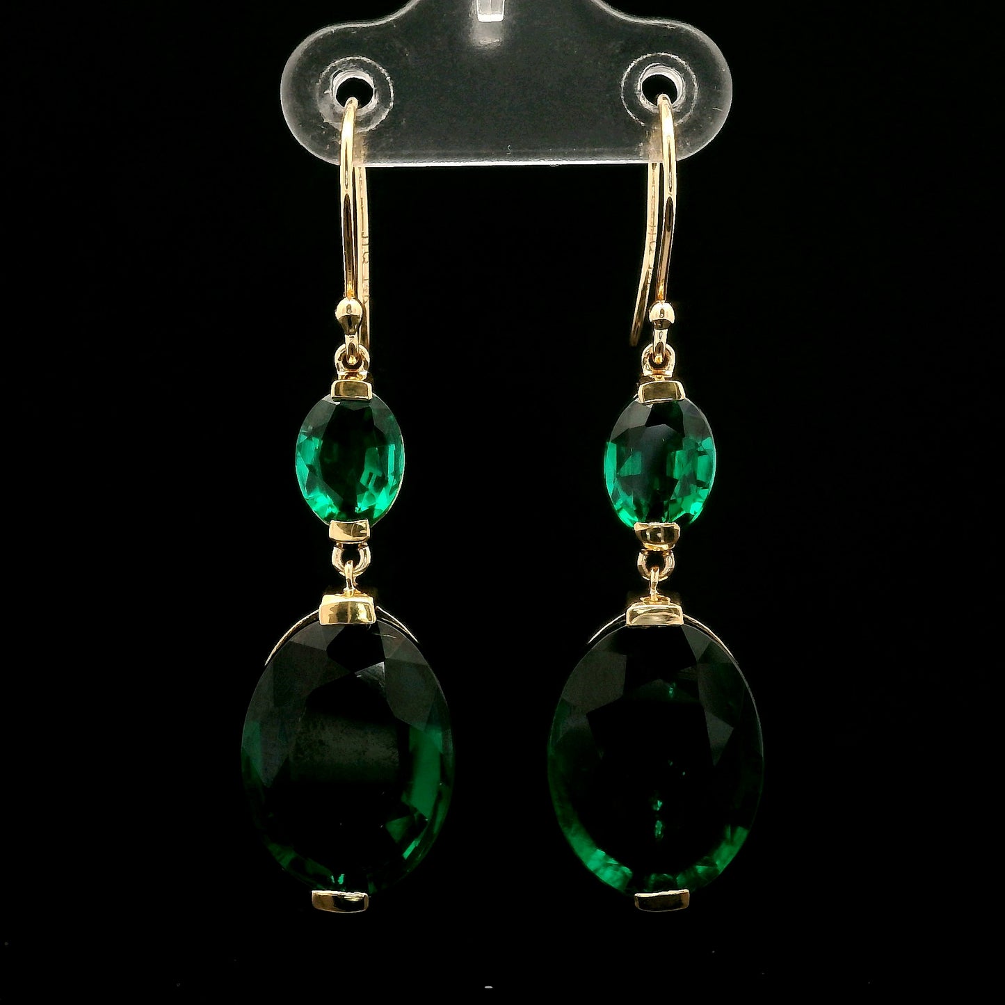 16.93 Ct Oval Mixed Cut Lab Grown Emerald 14K Gold Earrings