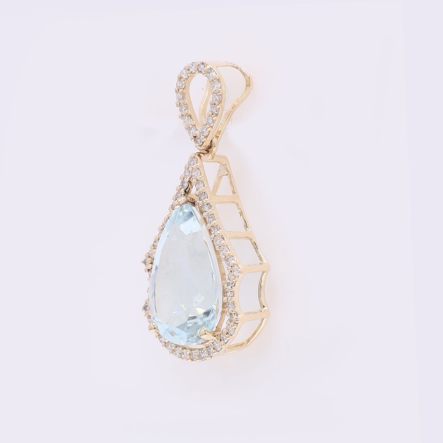 2.95 Ct Pear Mixed Cut Natural Aquamarine 14K Gold Pendant