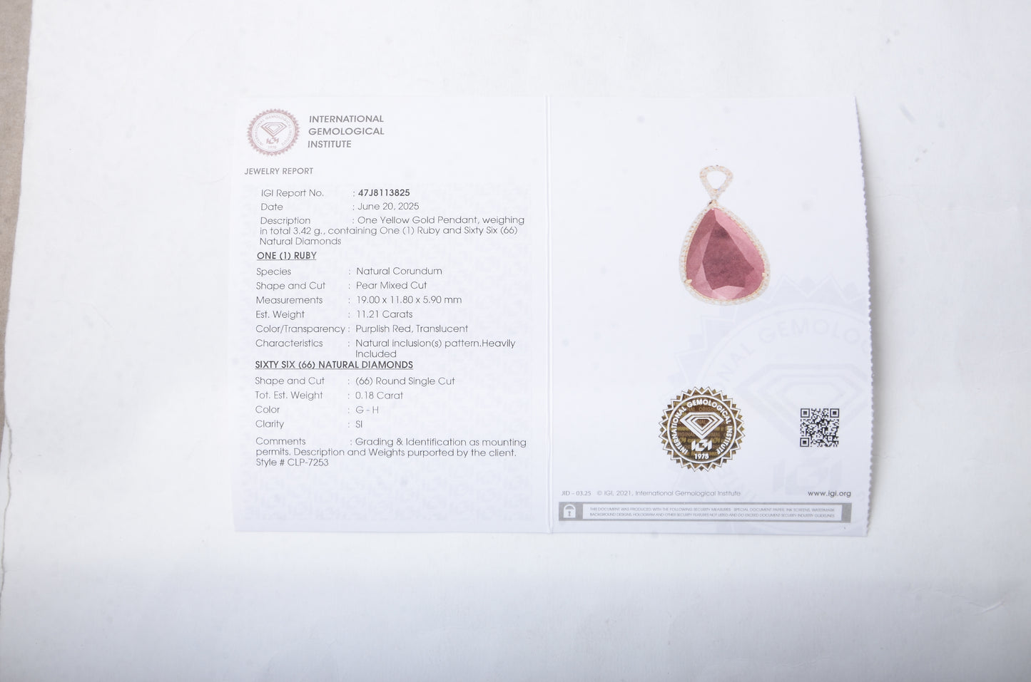 11.39 Ct Pear Mixed Cut Natural Corundum Ruby 14K Gold Pendant