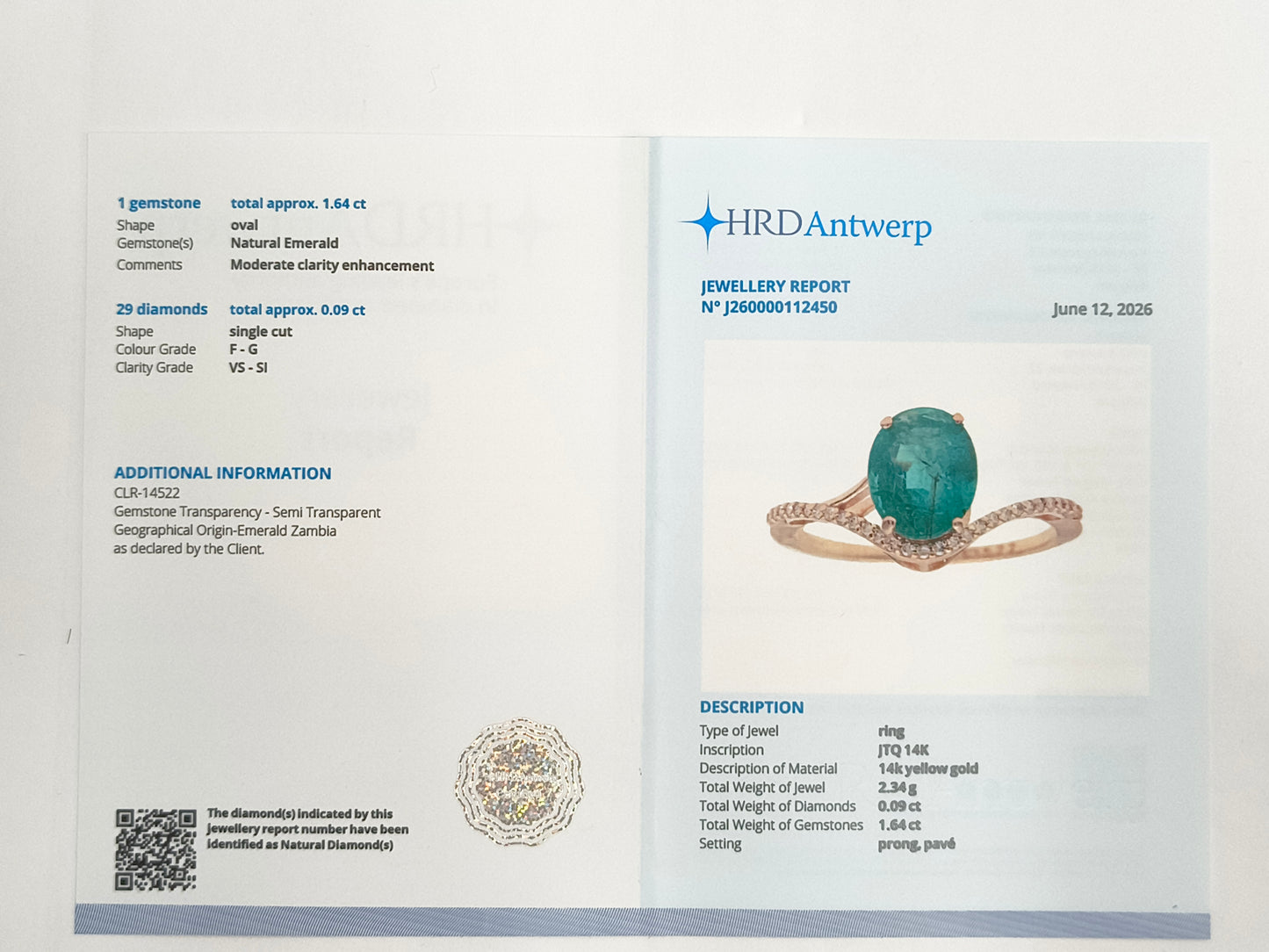 1.73 Ct Oval Natural Emerald 14K Gold Ring