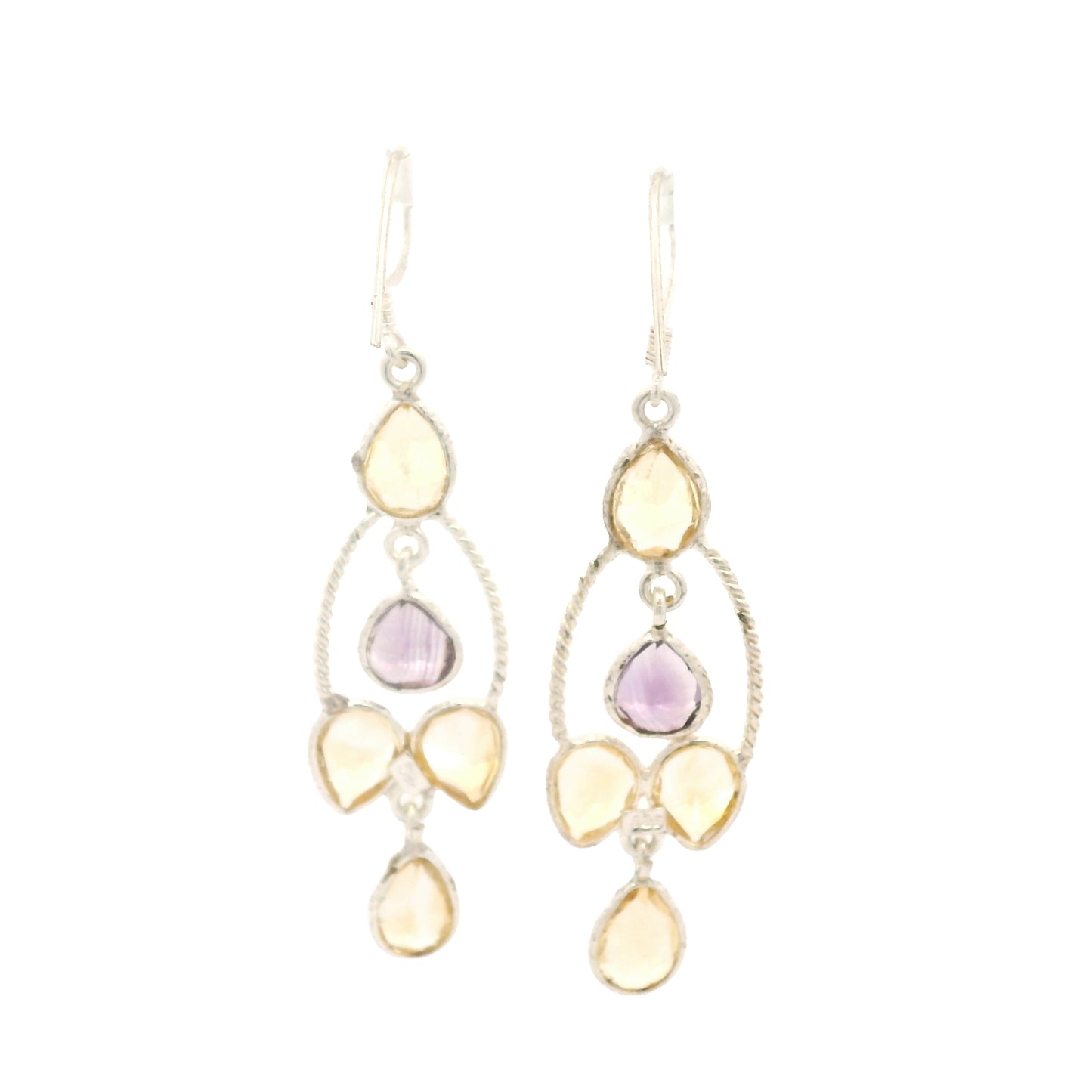 11.13 Ct Citrine, Amethyst 925 Sterling Silver Earrings