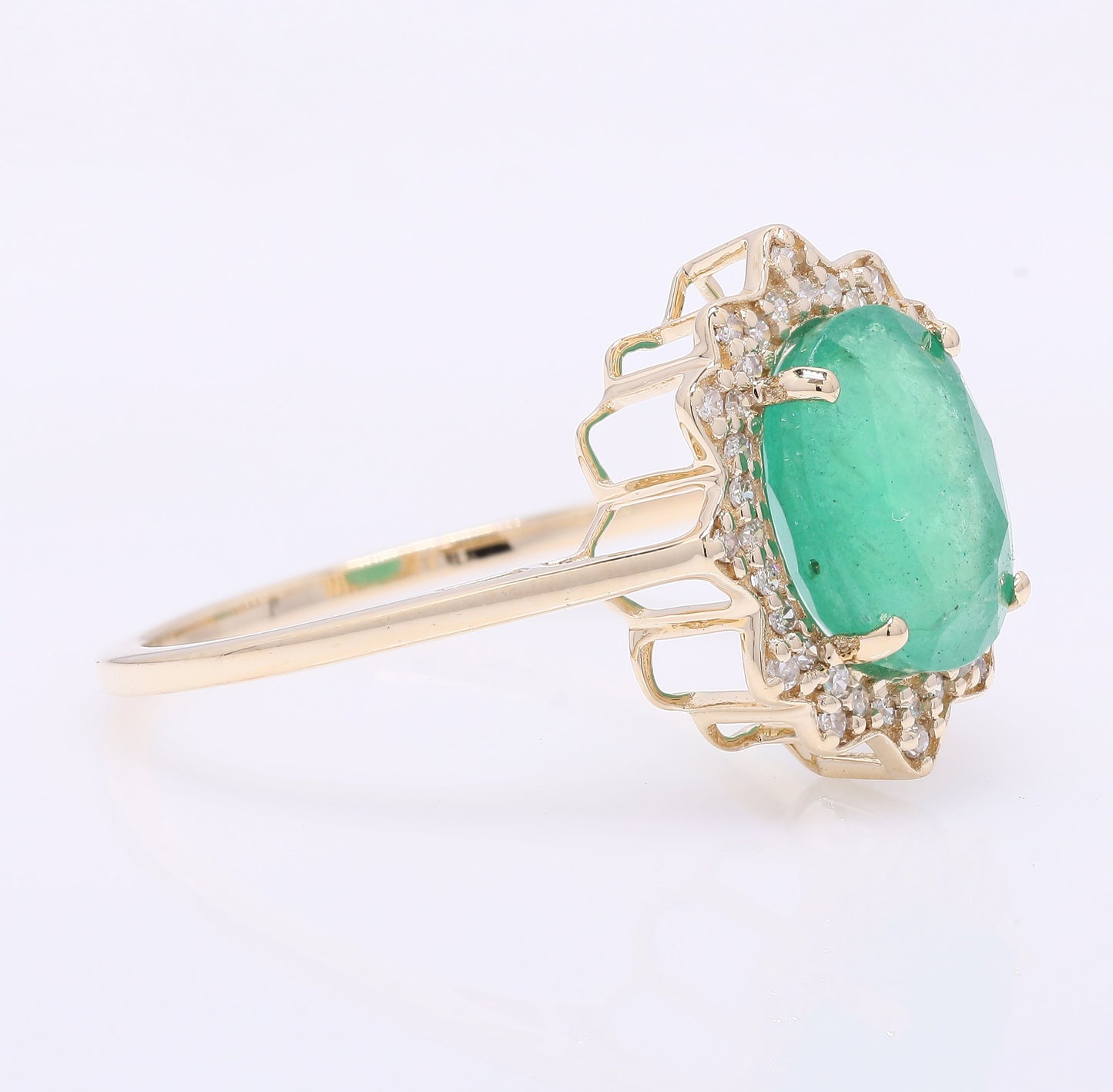 2.36 Ct Oval Mixed Cut Natural Emerald 14K Gold Ring