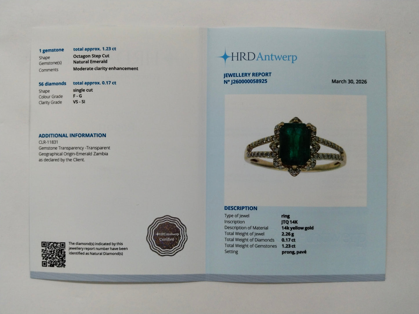 1.40 Ct Octagon Step Cut Natural Emerald 14K Gold Ring
