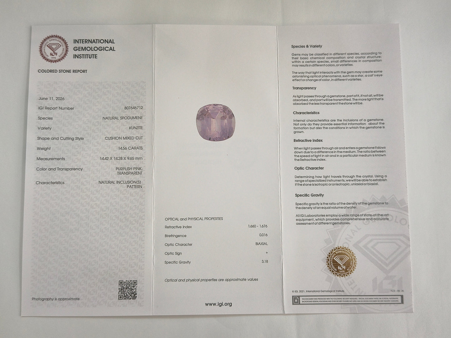 14.55 Natural Spodumene Kunzite Cushion Mixed Cut Gemstone
