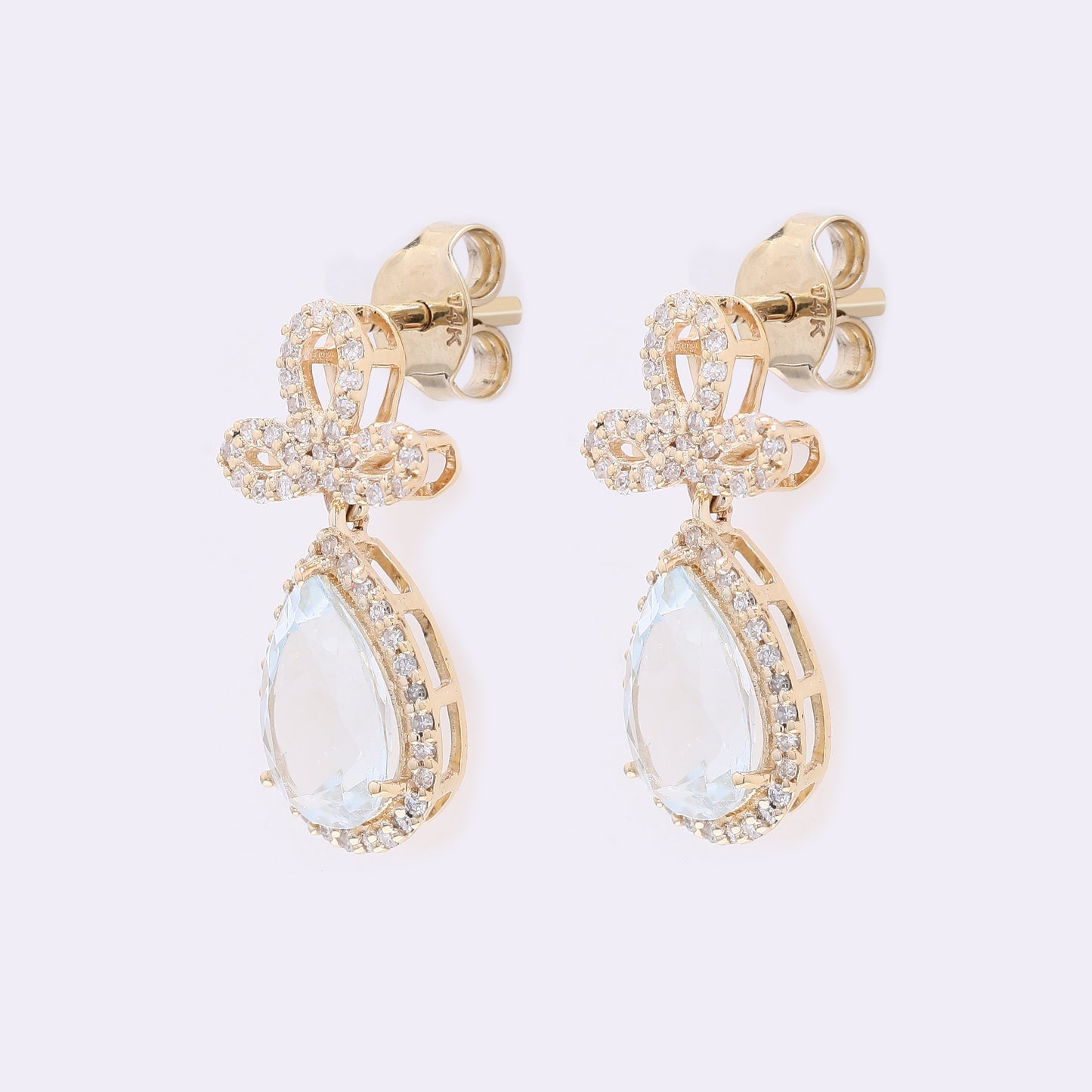 2.53 Ct Pear Mixed Cut Natural Aquamarine 14K Gold Earrings
