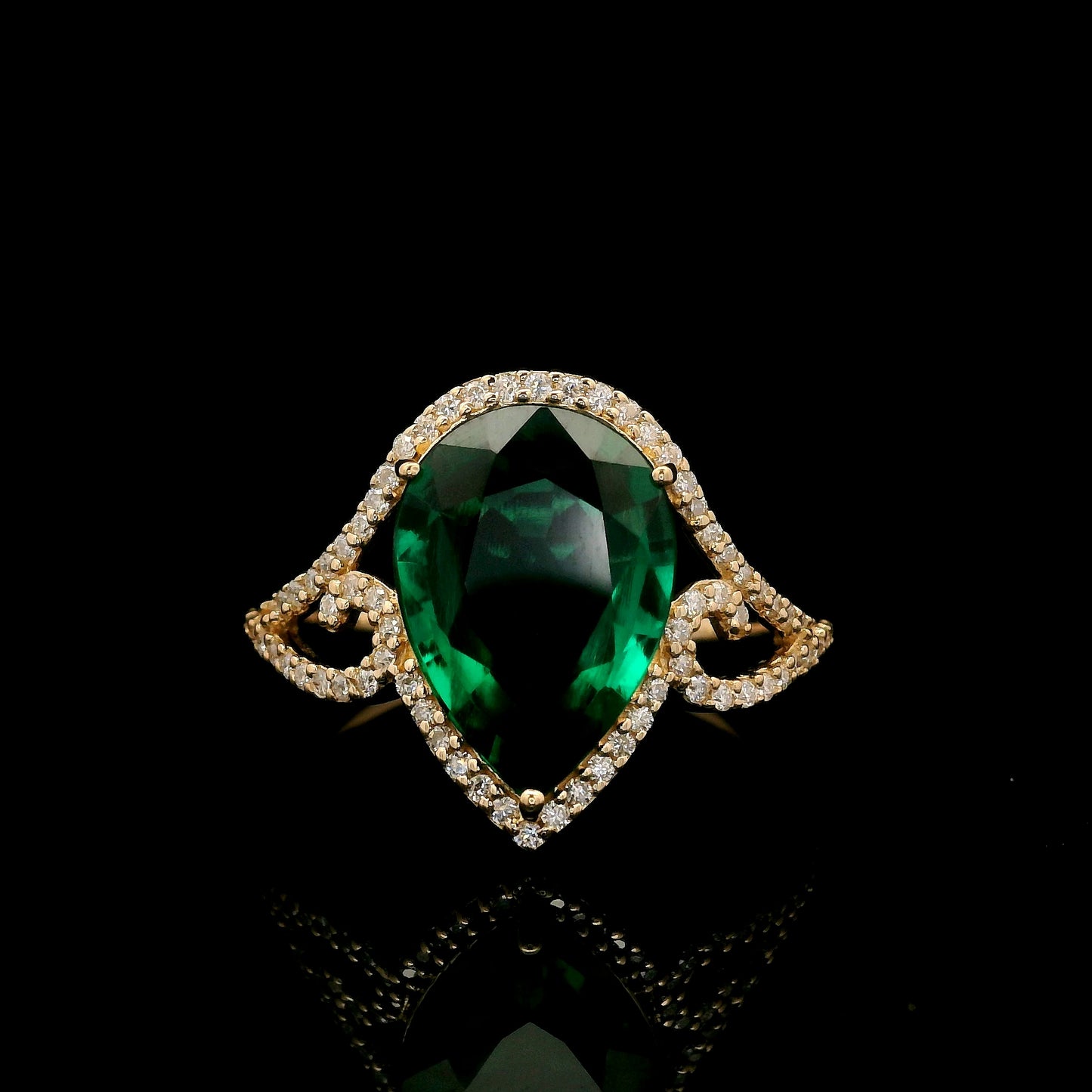 3.30 Ct Pear Mixed Cut Lab Grown Emerald 14K Gold Ring