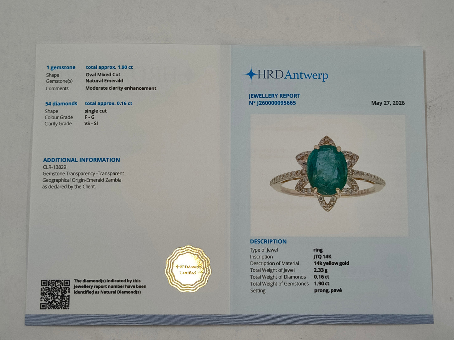 2.06 Ct Oval Mixed Cut Natural Emerald 14K Gold Ring