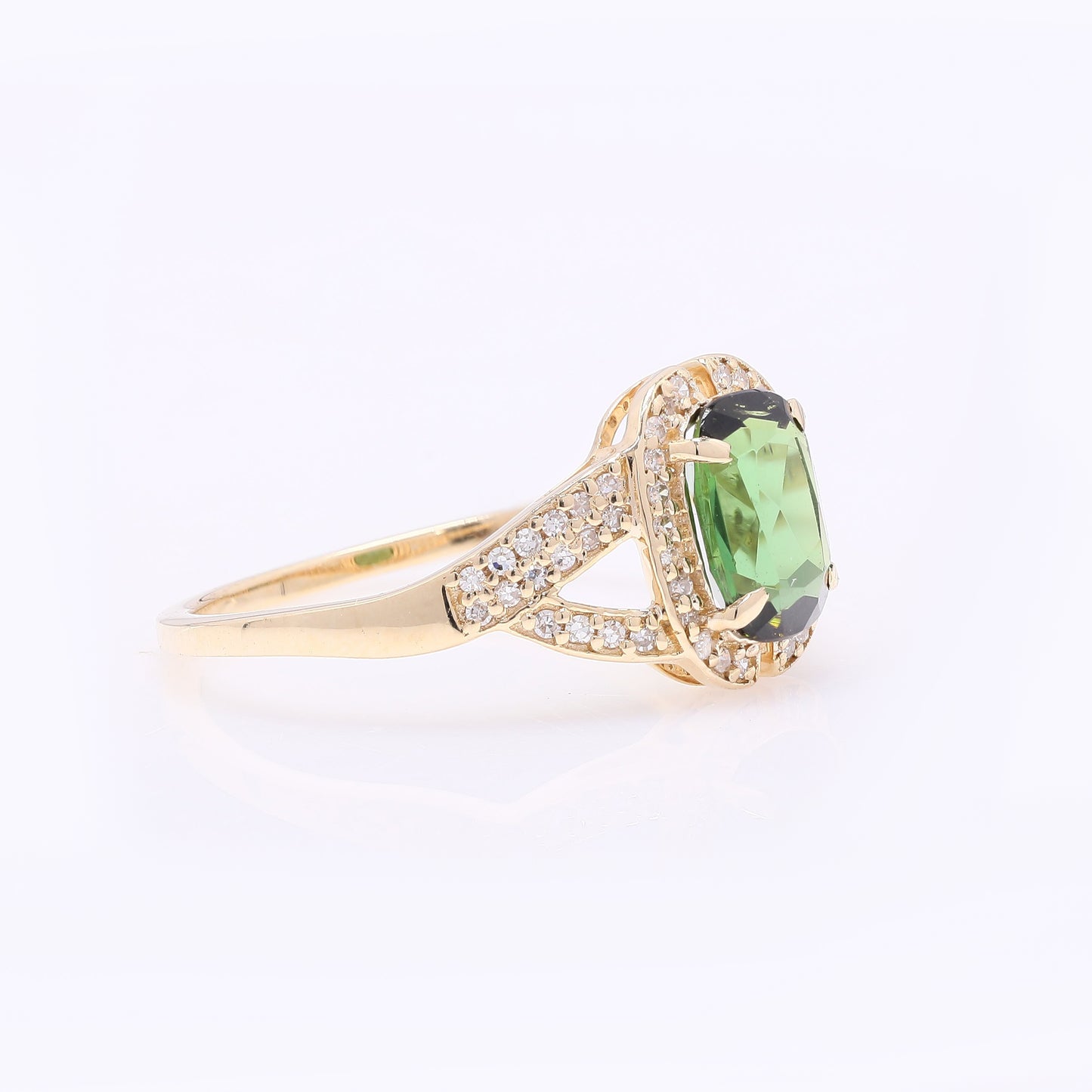 1.50 Ct Cushion Mixed Cut Natural Green Tourmaline 14K Gold Ring