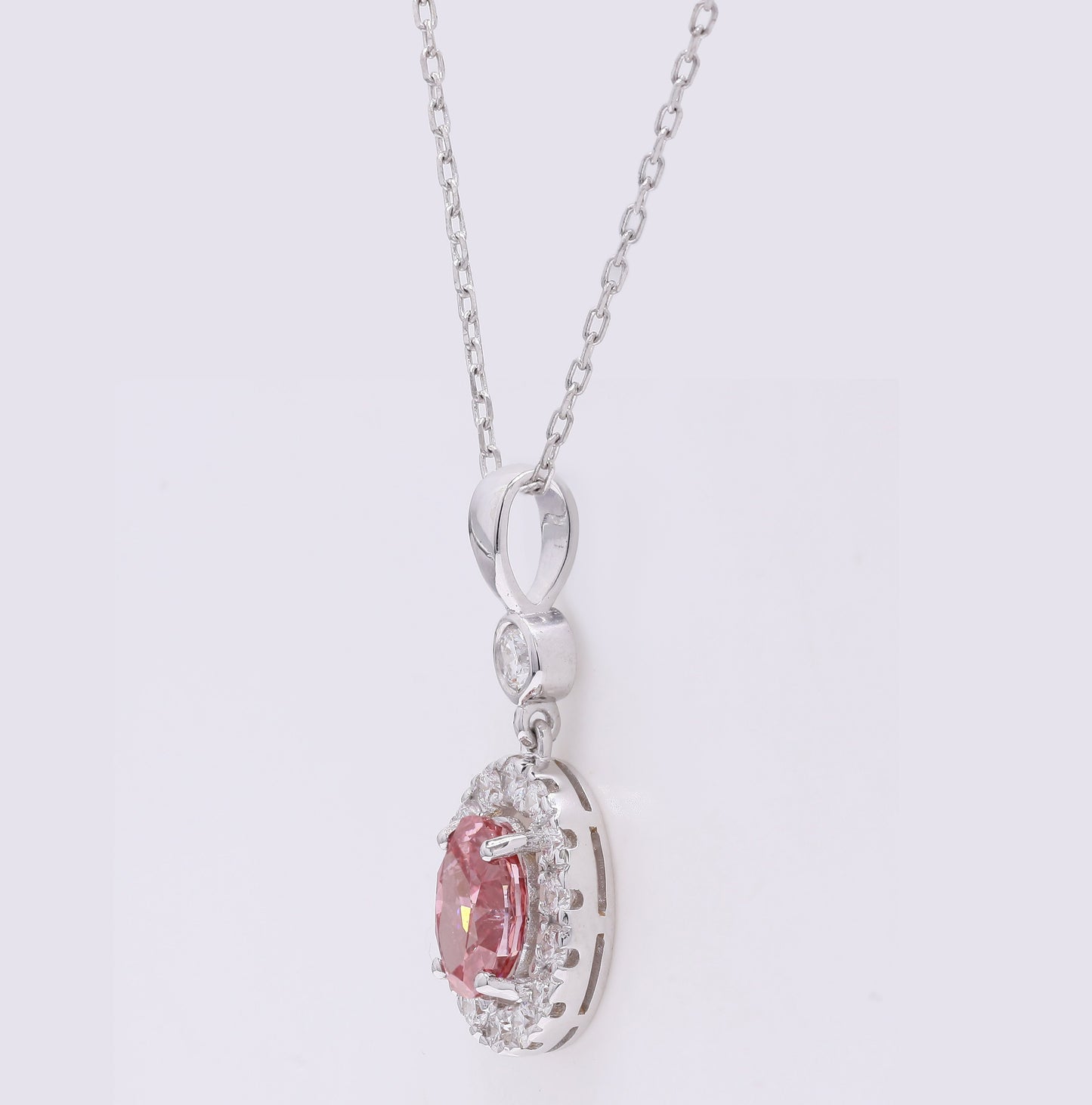 1.47 Carats Fancy Vivid Pink Lab Grown Diamond 14K Gold Pendant