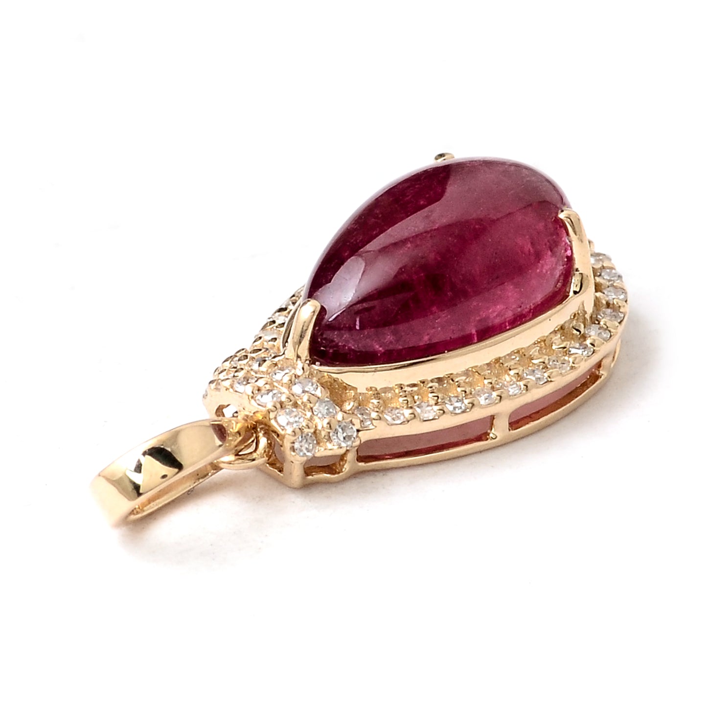 3.21 Ct Pear Cabochon Natural Tourmaline 14K Gold Pendant