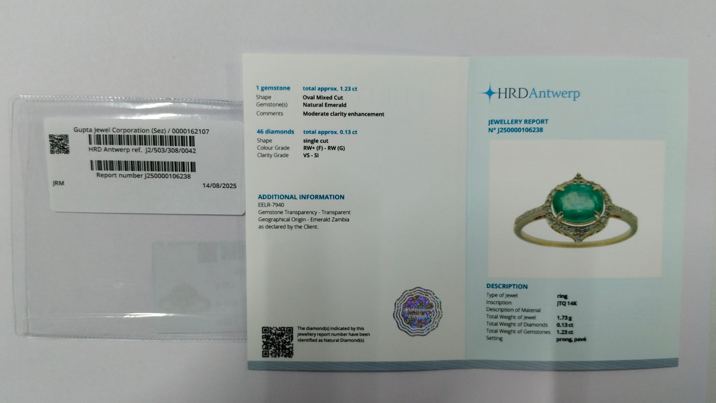 1.36 Ct Oval Mixed Cut Natural Emerald 14K Gold Ring