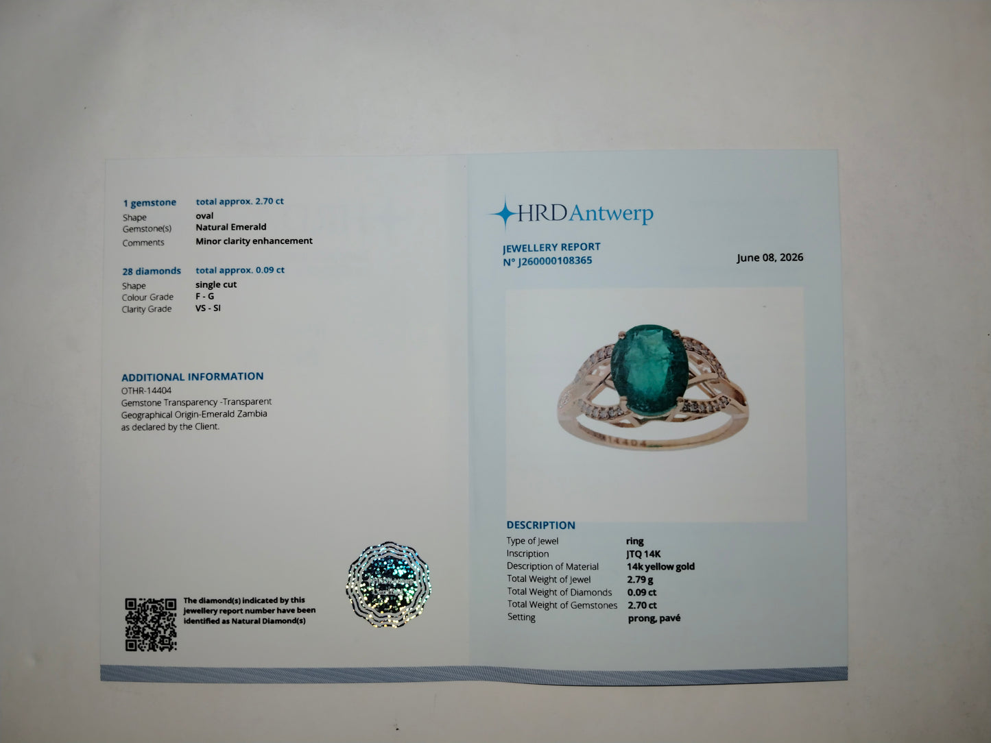 2.79 Ct Oval Mixed Cut Natural Emerald 14K Gold Ring