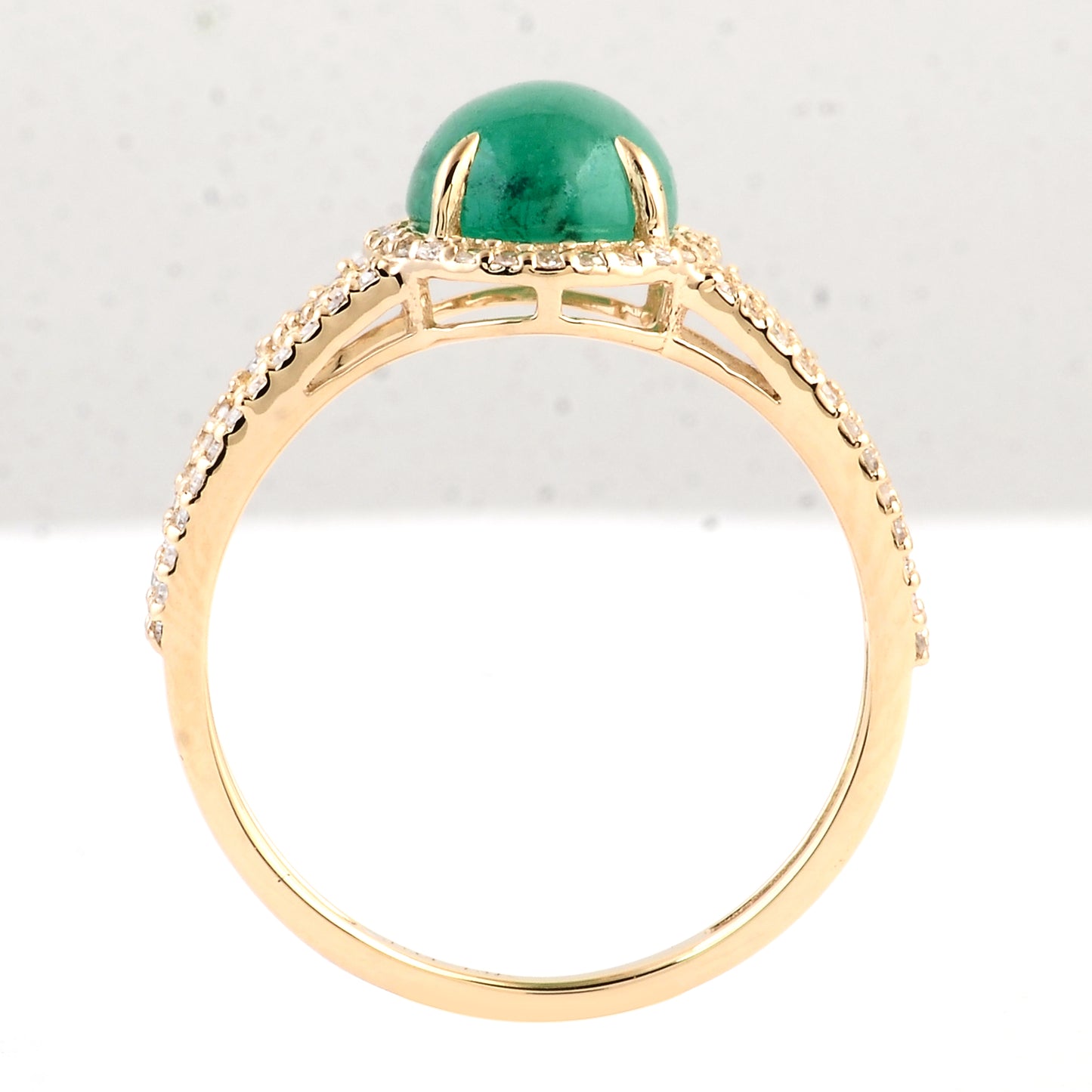 2.55 Ct Oval Cabochon Natural Beryl Emerald 14K Gold Ring
