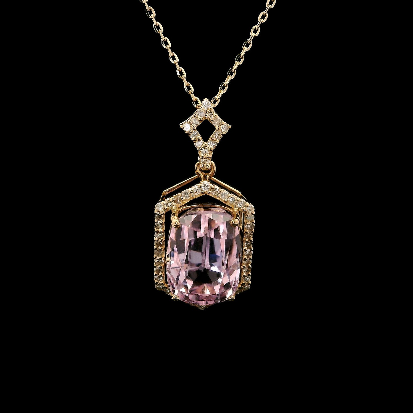 4.84 Ct Cushion Kunzite 14K Gold Pendant