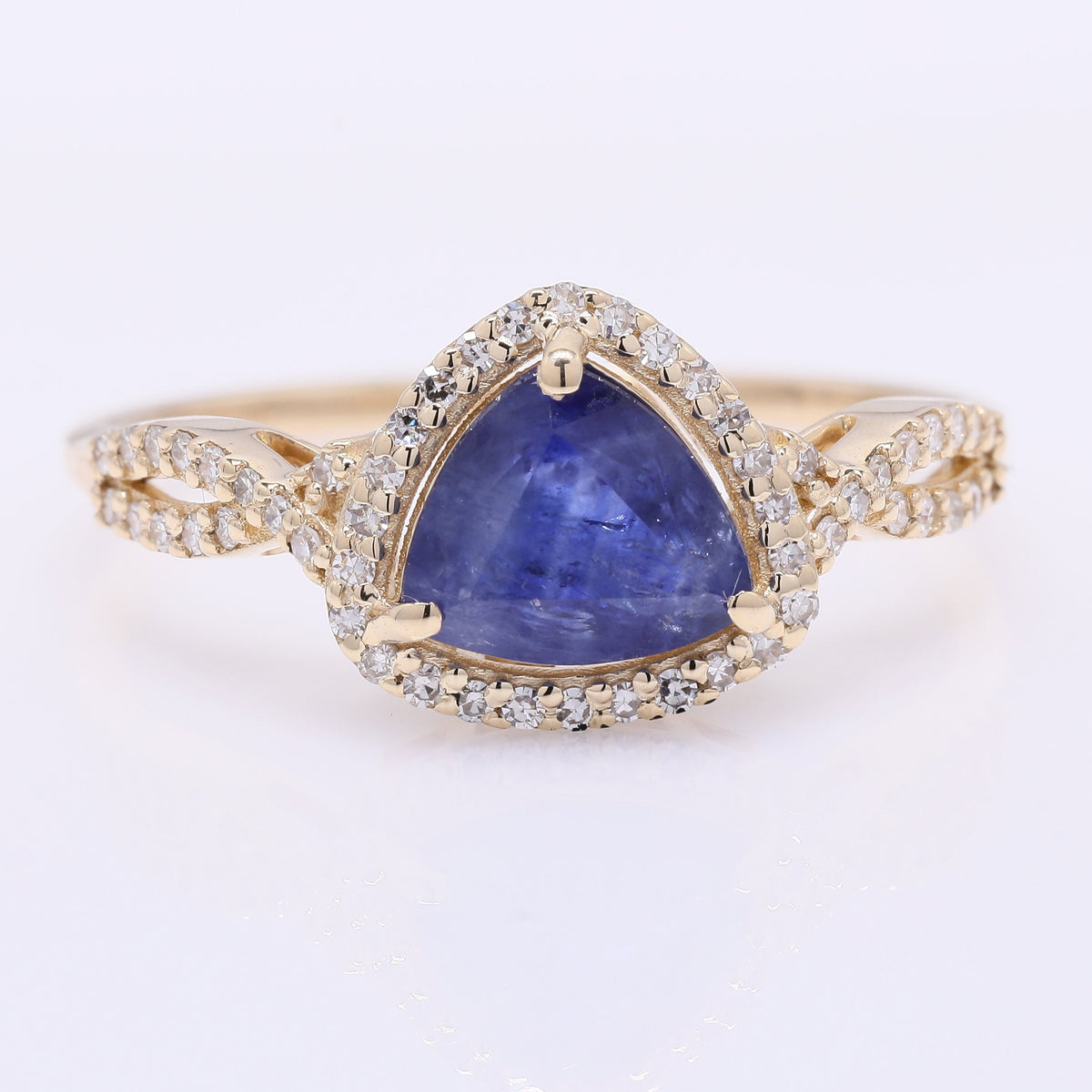 1.55 Ct Triangle Mixed Cut Natural Sapphire 14K Gold Ring