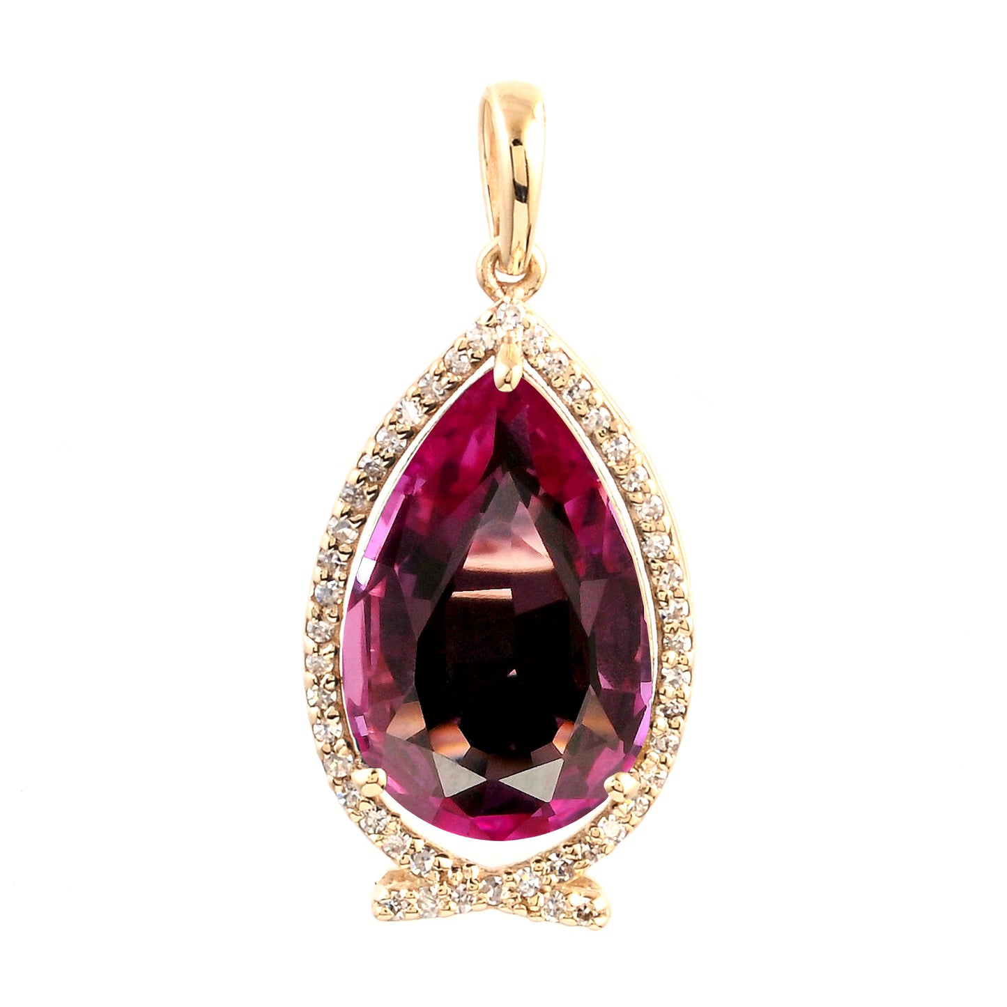 6.03 Ct Pear Lab Grown Pink Sapphire 14K Gold Pendant