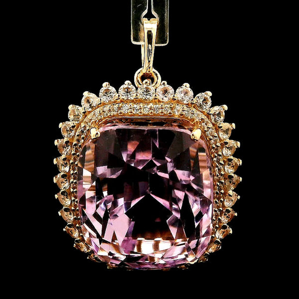 23.68 Ct Cushion Kunzite 14K Gold Pendant