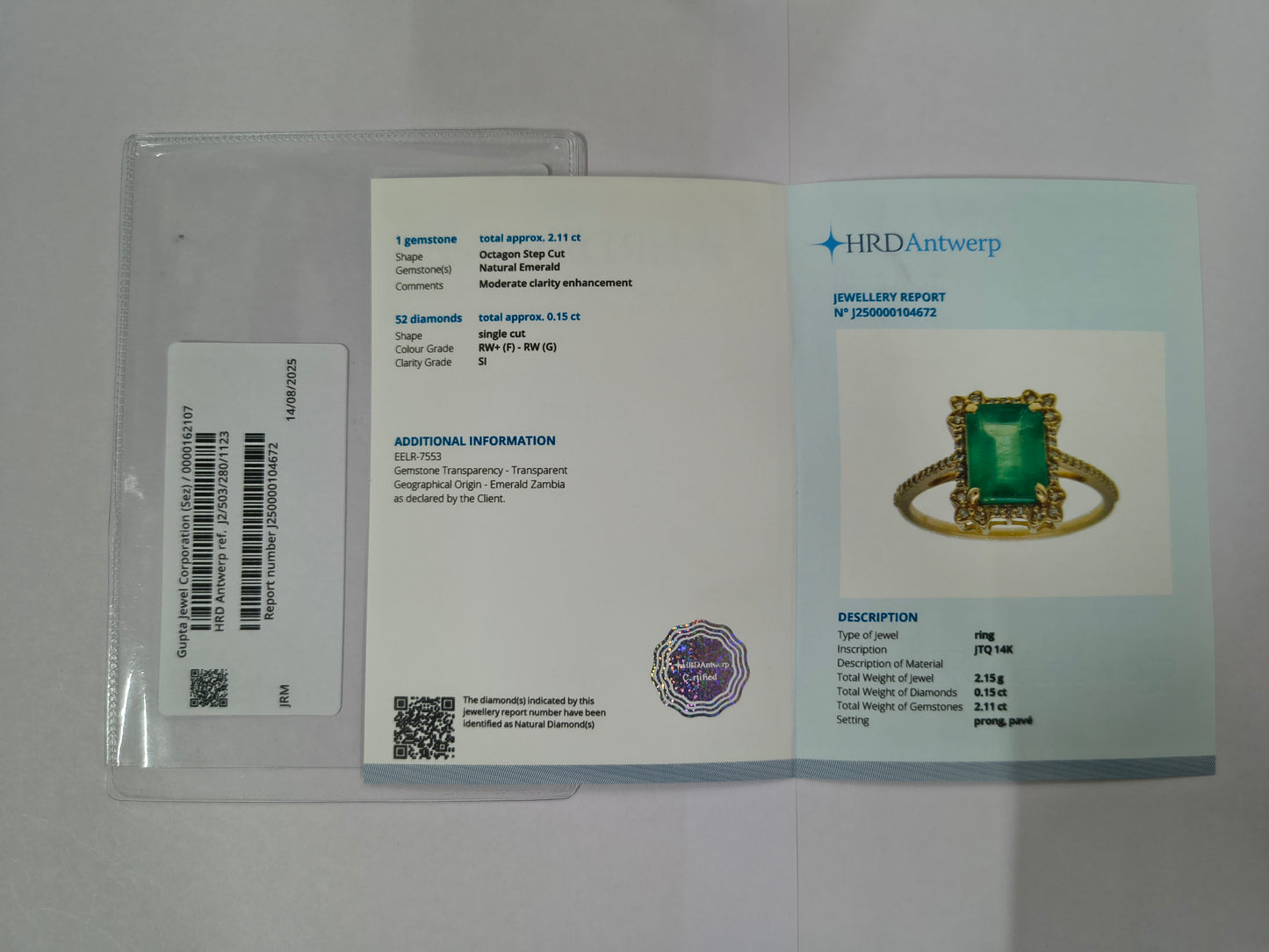 2.26 Ct Octagon Step Cut Natural Emerald 14K Gold Ring