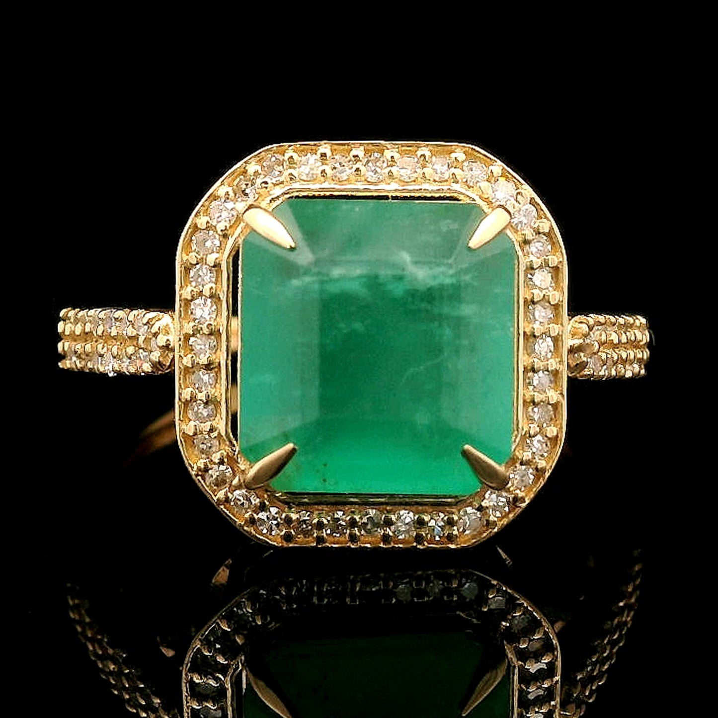 3.45 Ct Octagon Step Cut Natural Emerald 14K Gold Ring