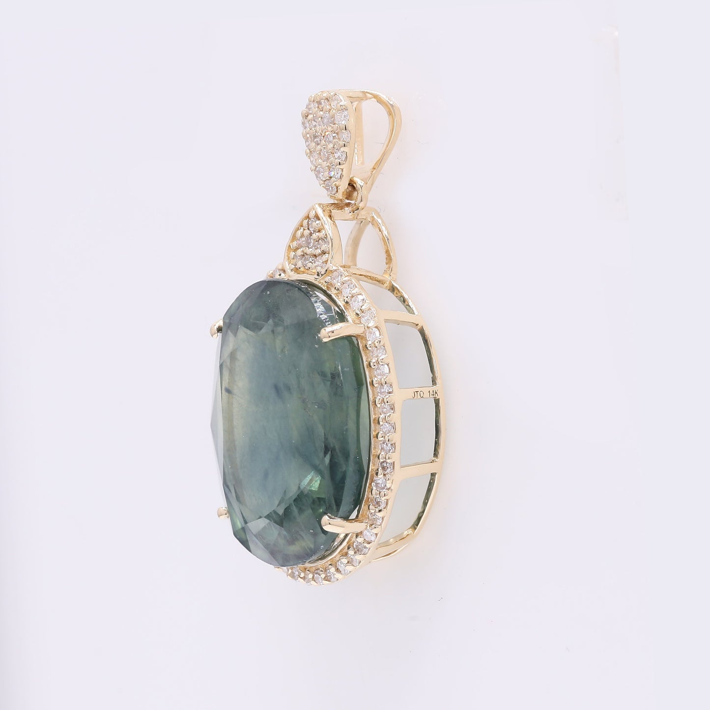 12.36 Ct Oval Mixed Cut Natural Sapphire 14K Gold Pendant