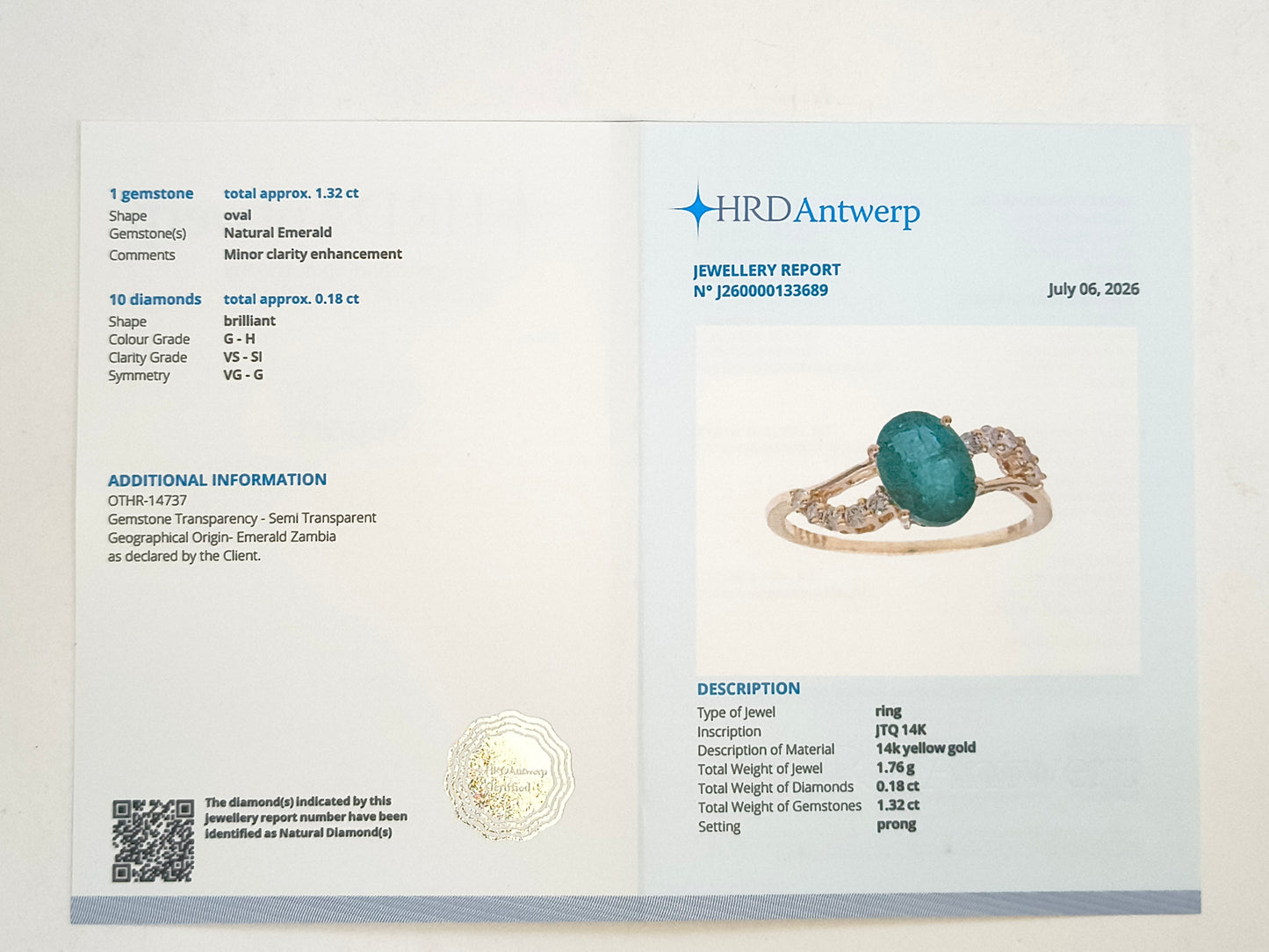 1.50 Ct Oval Natural Emerald 14K Gold Ring