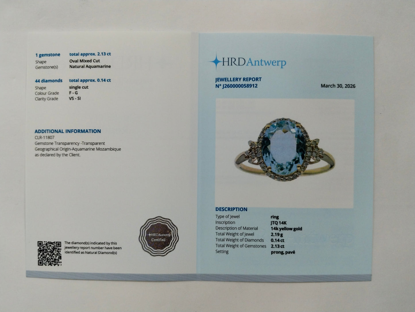 2.27 Ct Oval Mixed Cut Natural Aquamarine 14K Gold Ring