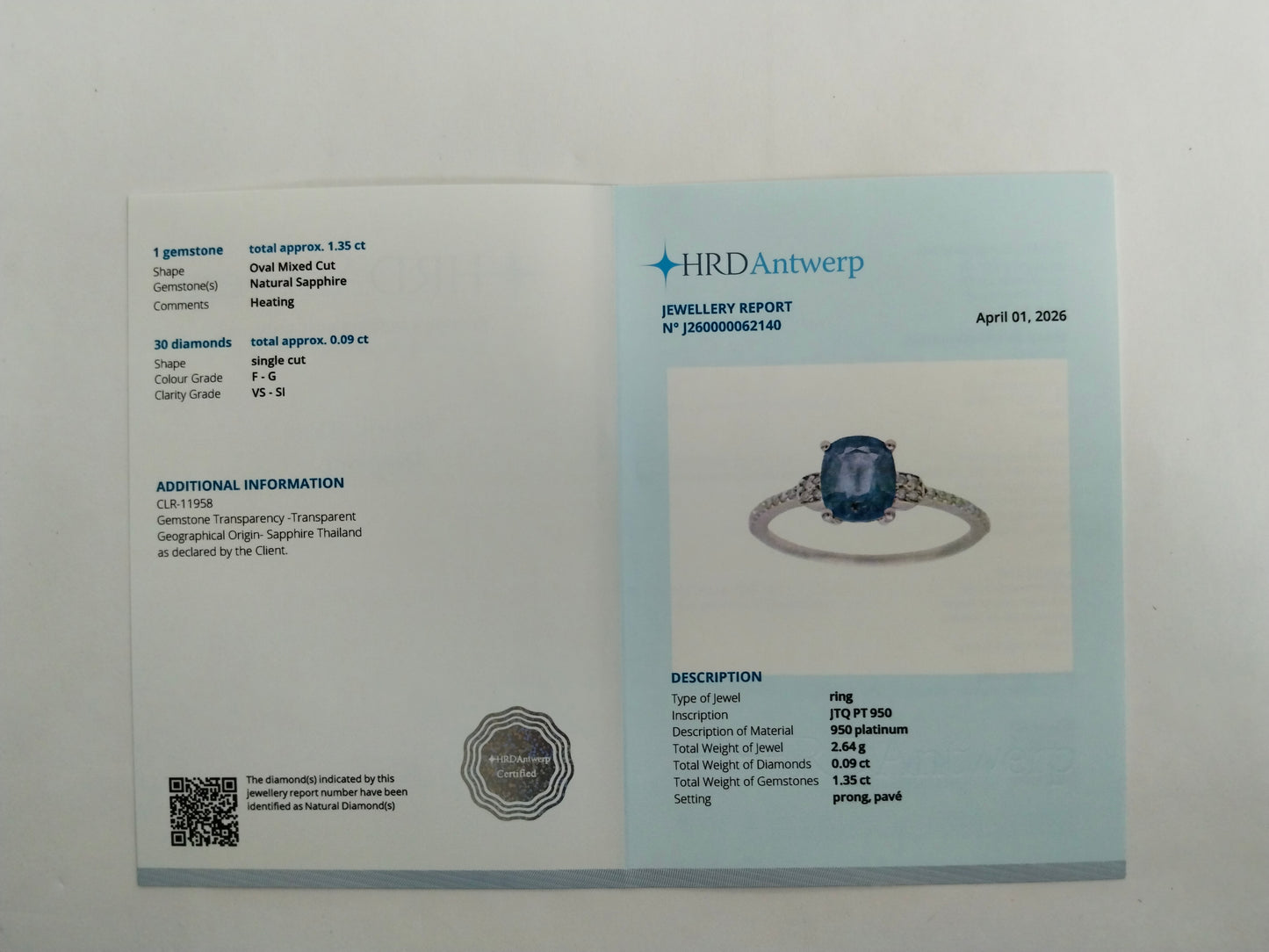 1.44 Ct Oval Mixed Cut Natural Sapphire 950 Platinum Ring