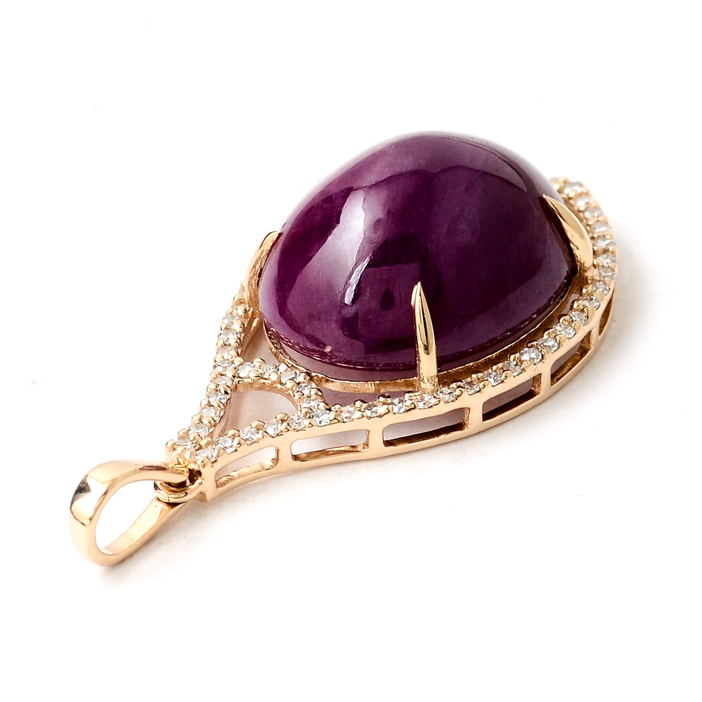 12.00 Ct Oval Cabochon Natural Corundum Ruby 14K Gold Pendant