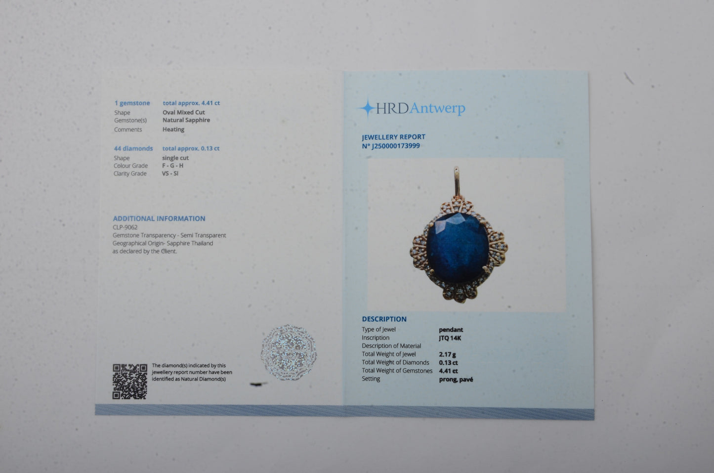 4.54 Ct Oval Mixed Cut Natural Sapphire 14K Gold Pendant