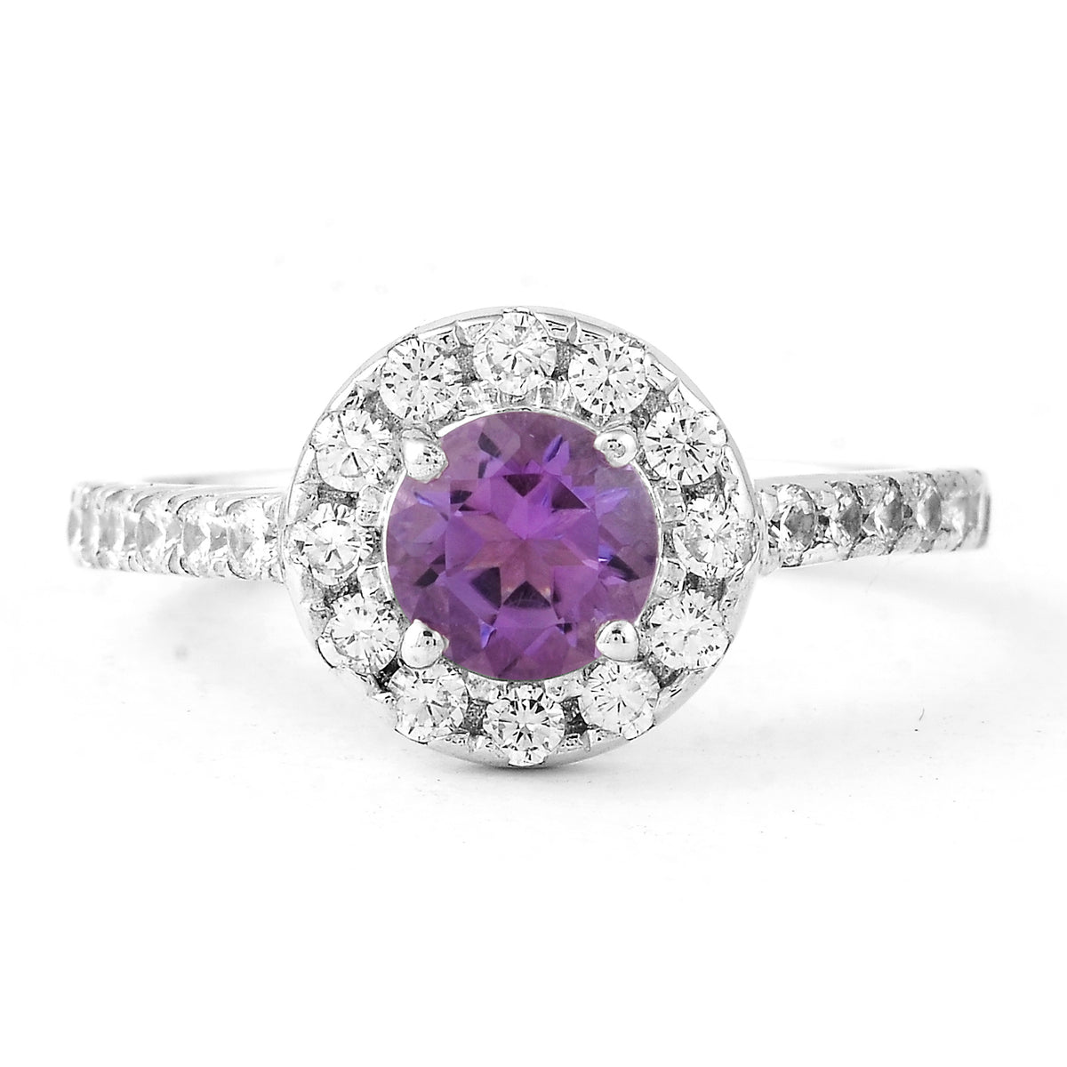 2.24 Ct Round Amethyst, Cubic Zirconia, 925 Sterling Silver Ring