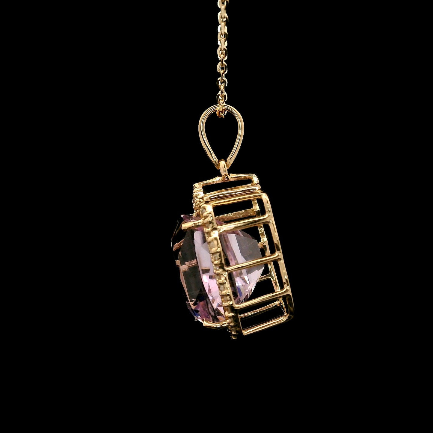 6.24 Ct Cushion Kunzite 14K Gold Pendant