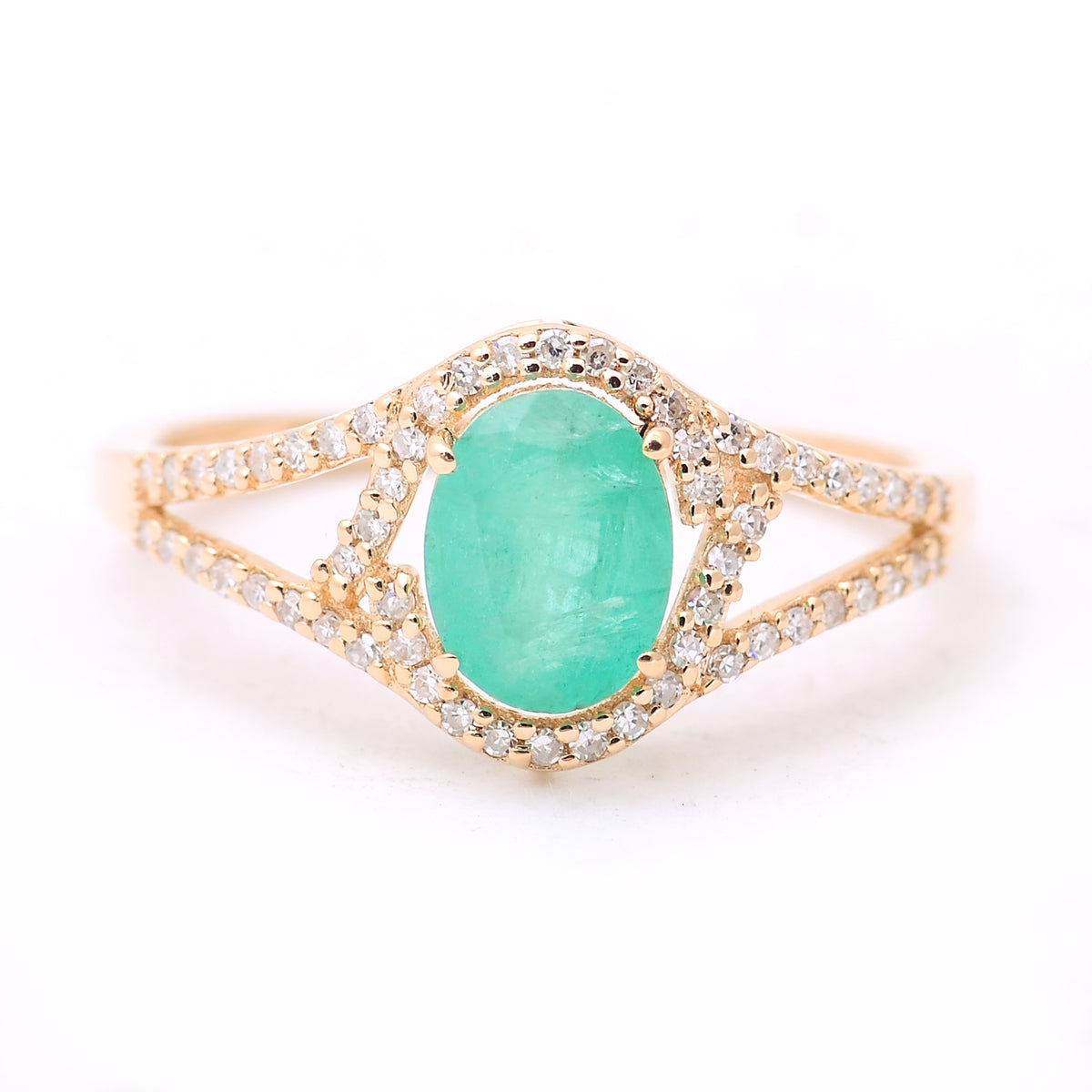 1.09 Ct Oval Mixed Cut Natural Emerald 14K Gold Ring