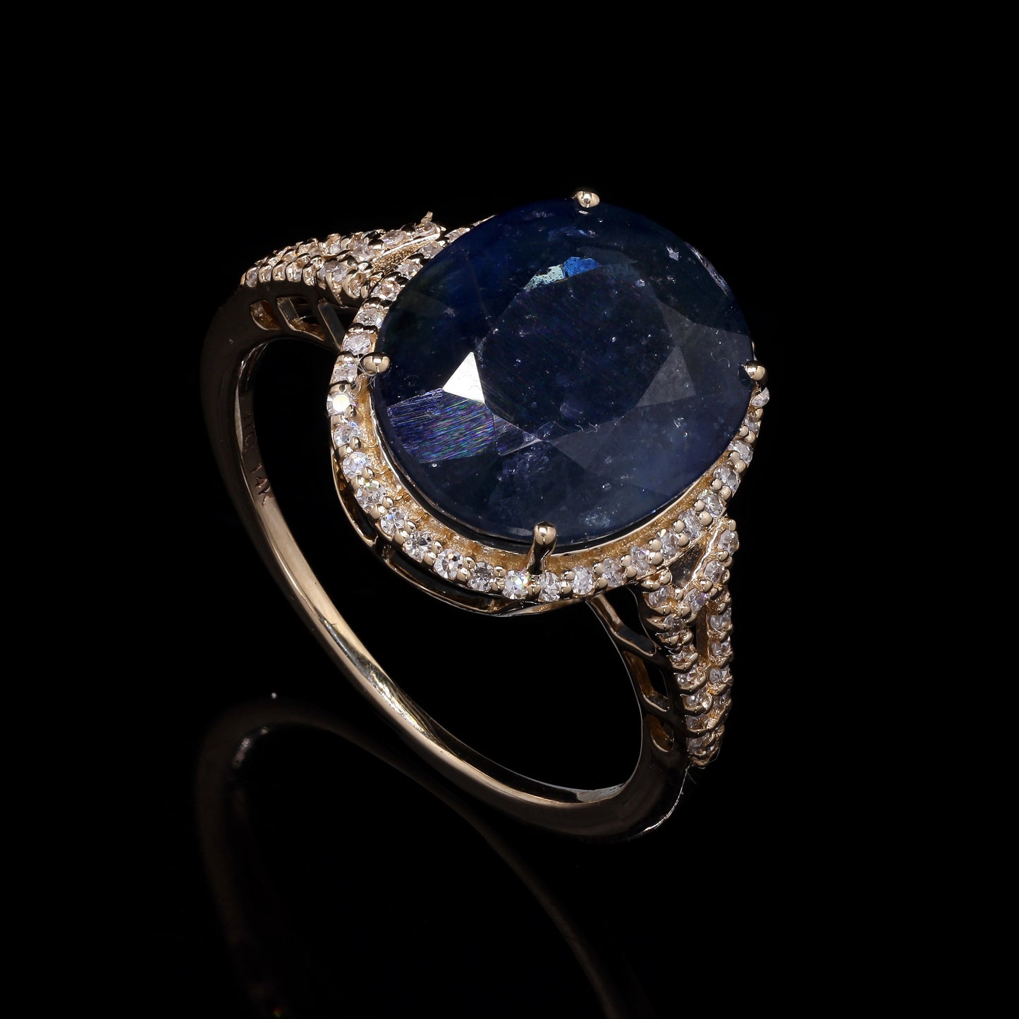 6.66 Ct Oval Mixed Cut Natural Sapphire 14K Gold Ring