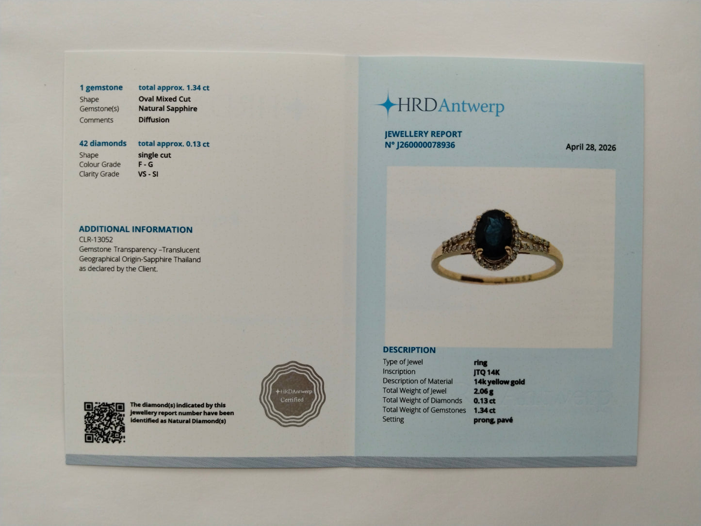 1.47 Ct Oval Mixed Cut Natural Sapphire 14K Gold Ring