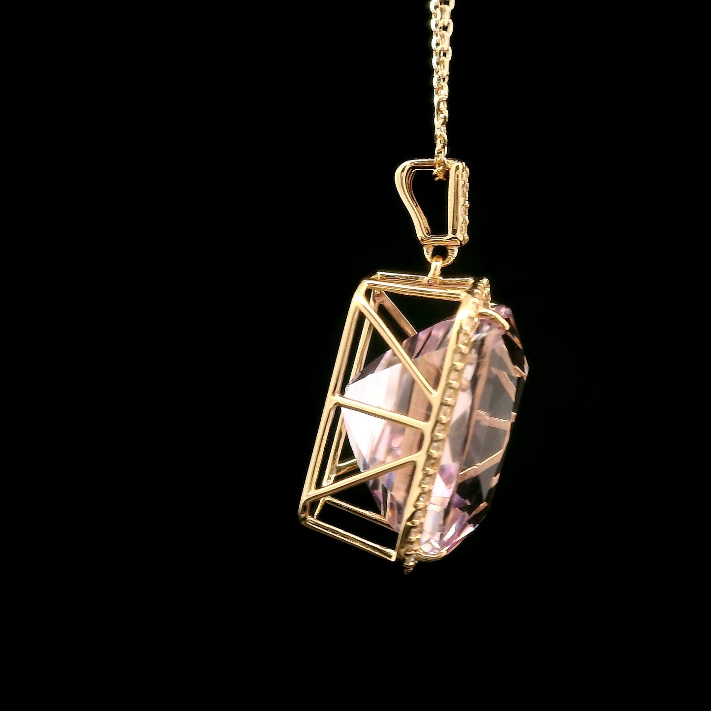 14.34 Ct Cushion Kunzite 14K Gold Pendant