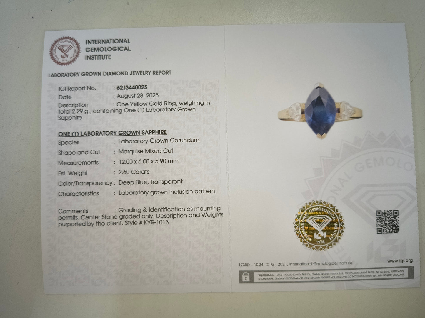 3.04 Ct Marquise Mixed Cut Lab Grown Sapphire 14K Gold Ring